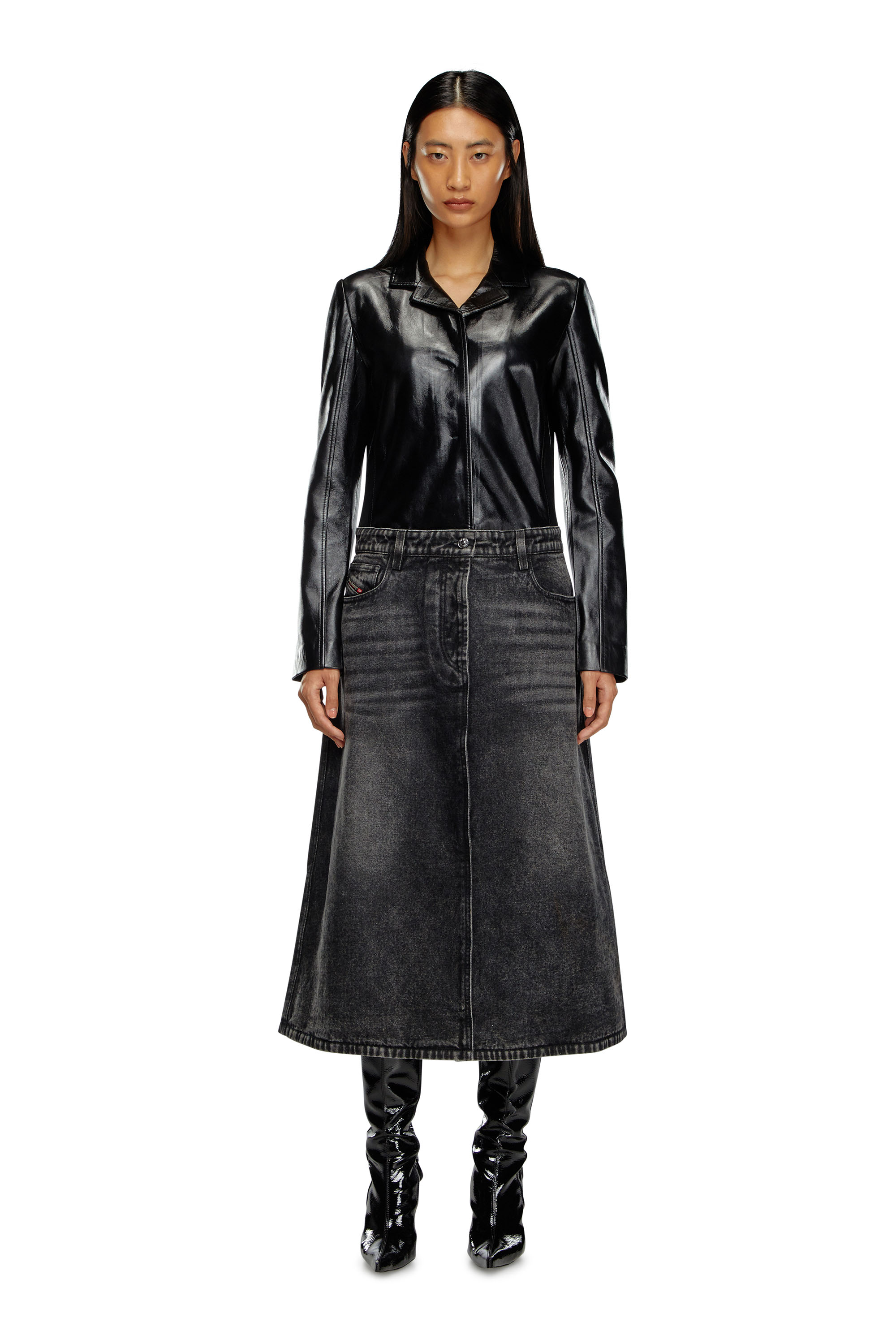 Diesel - L-ORY, Femme Manteau hybride en denim et cuir in Noir - Image 2