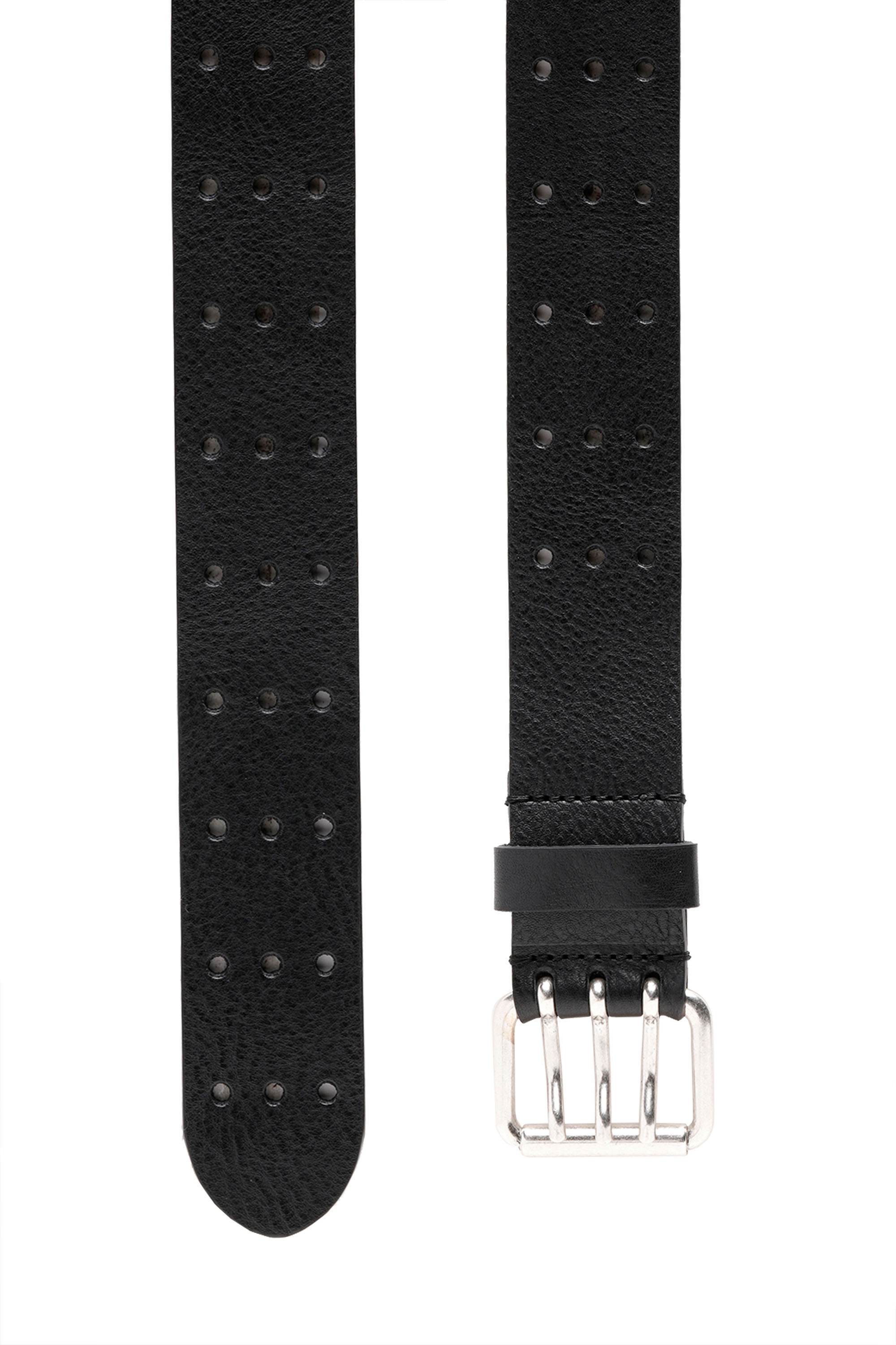 Diesel - B-MILI, Man's Leather belt with triple-prong buckle in Black - 3