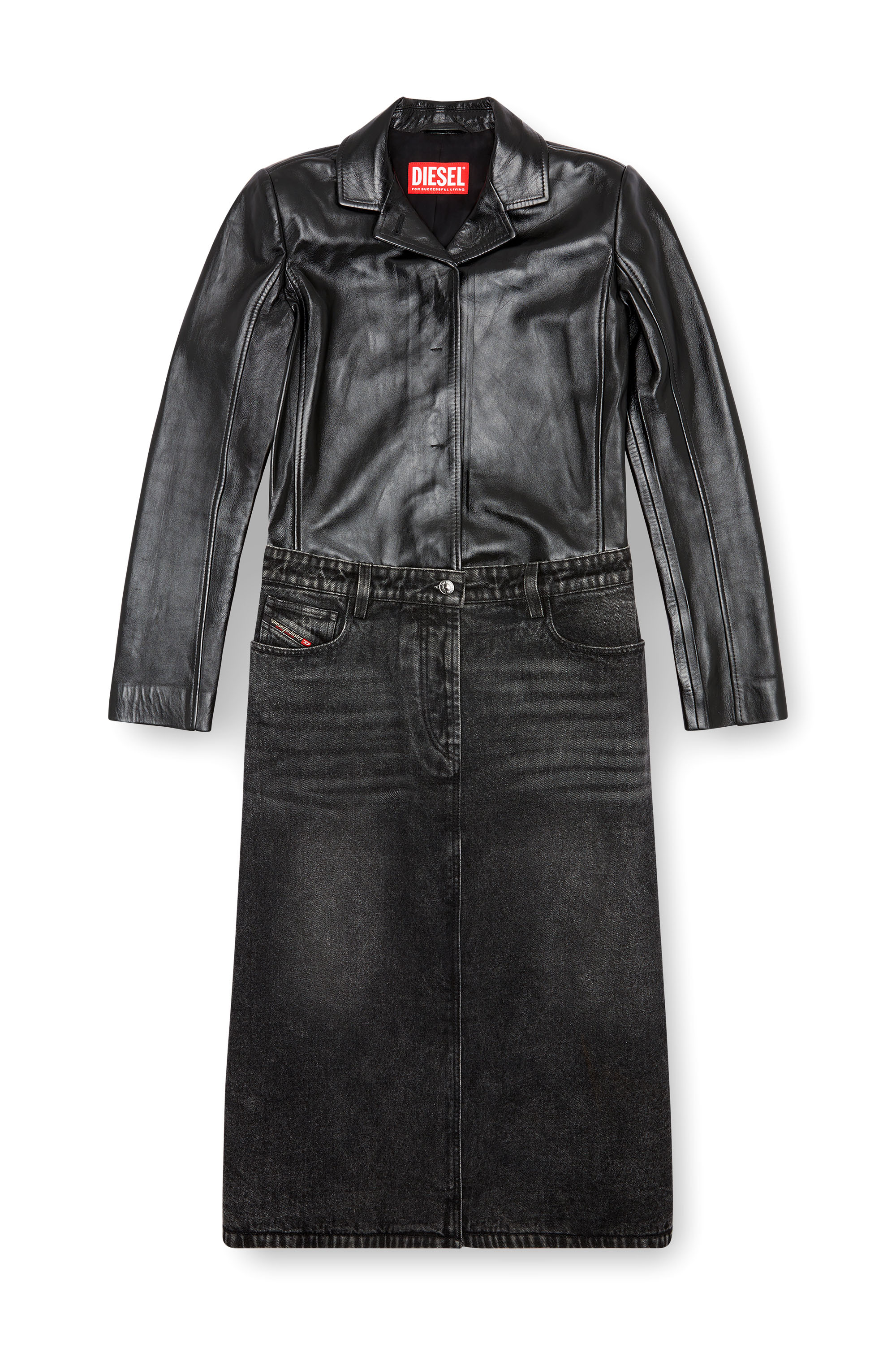 Diesel - L-ORY, Femme Manteau hybride en denim et cuir in Noir - Image 3