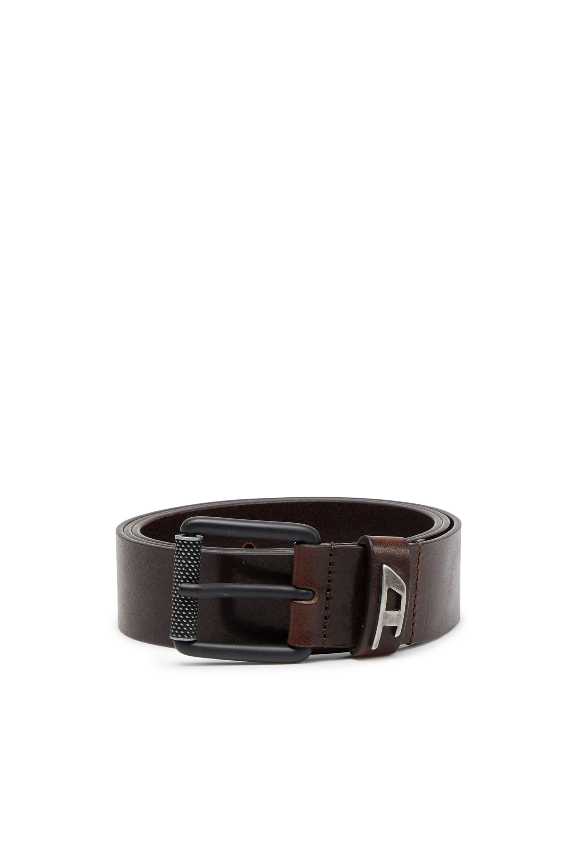 Diesel - B-DAVE II, Man's Shiny leather belt with logo loop in Brown - 1