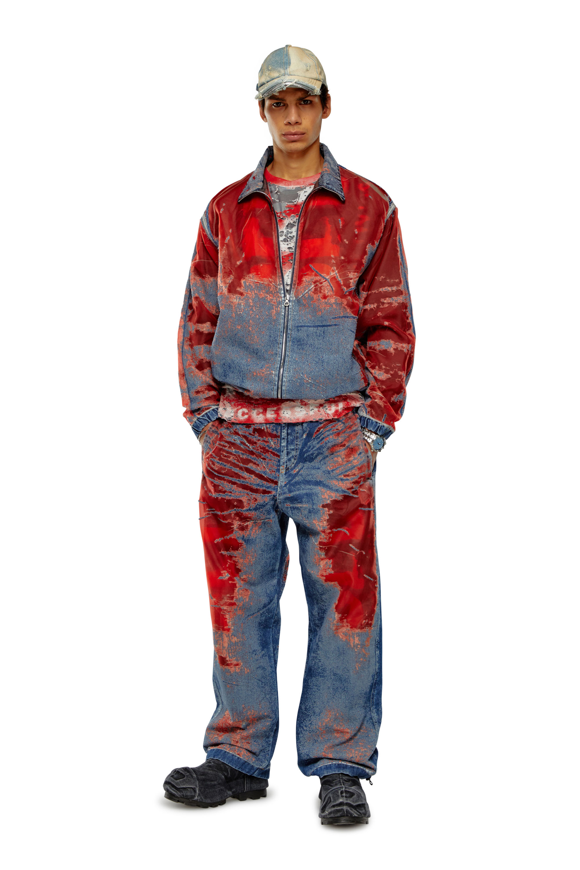 Diesel - D-KRAP-FSE, Man Jacket in devoré denim with logo in Multicolor - Image 2