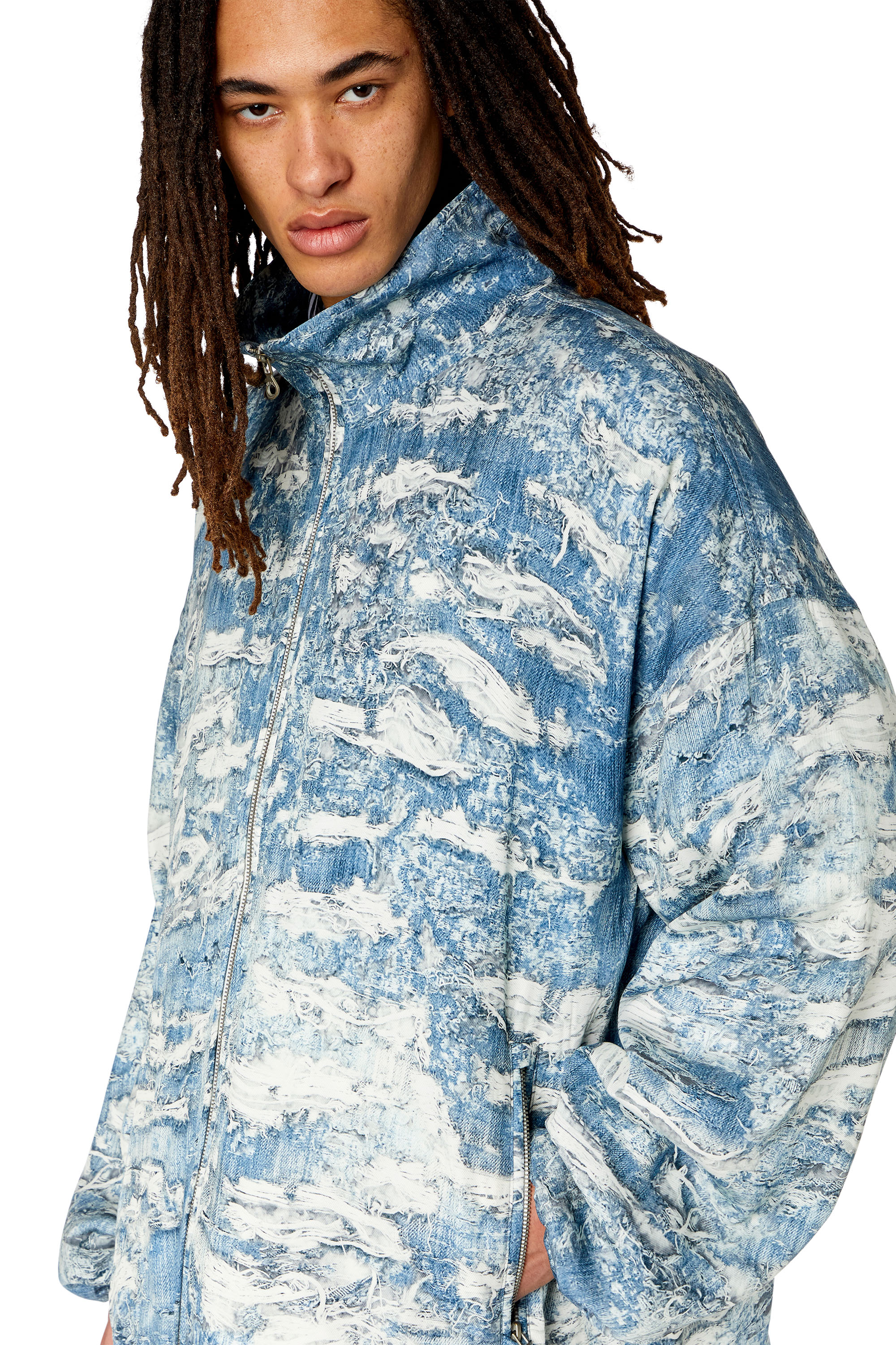 Diesel - J-ALSTON, Man Windbreaker with Tiger Breaks denim print in Blue - Image 5