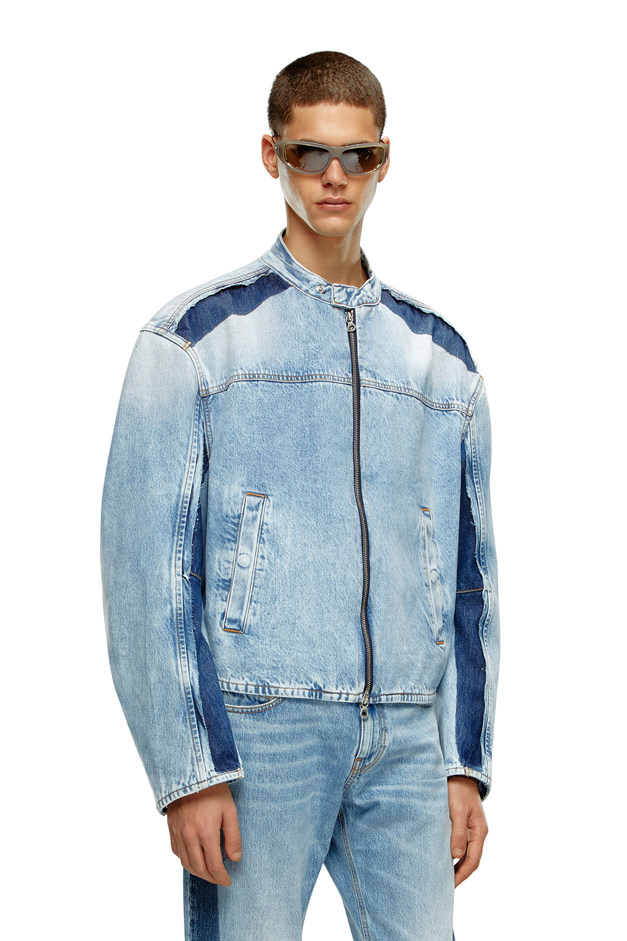 Diesel - D-MARGE-S1, Man Zipped jacket in two-tone denim in Blue - Image 1