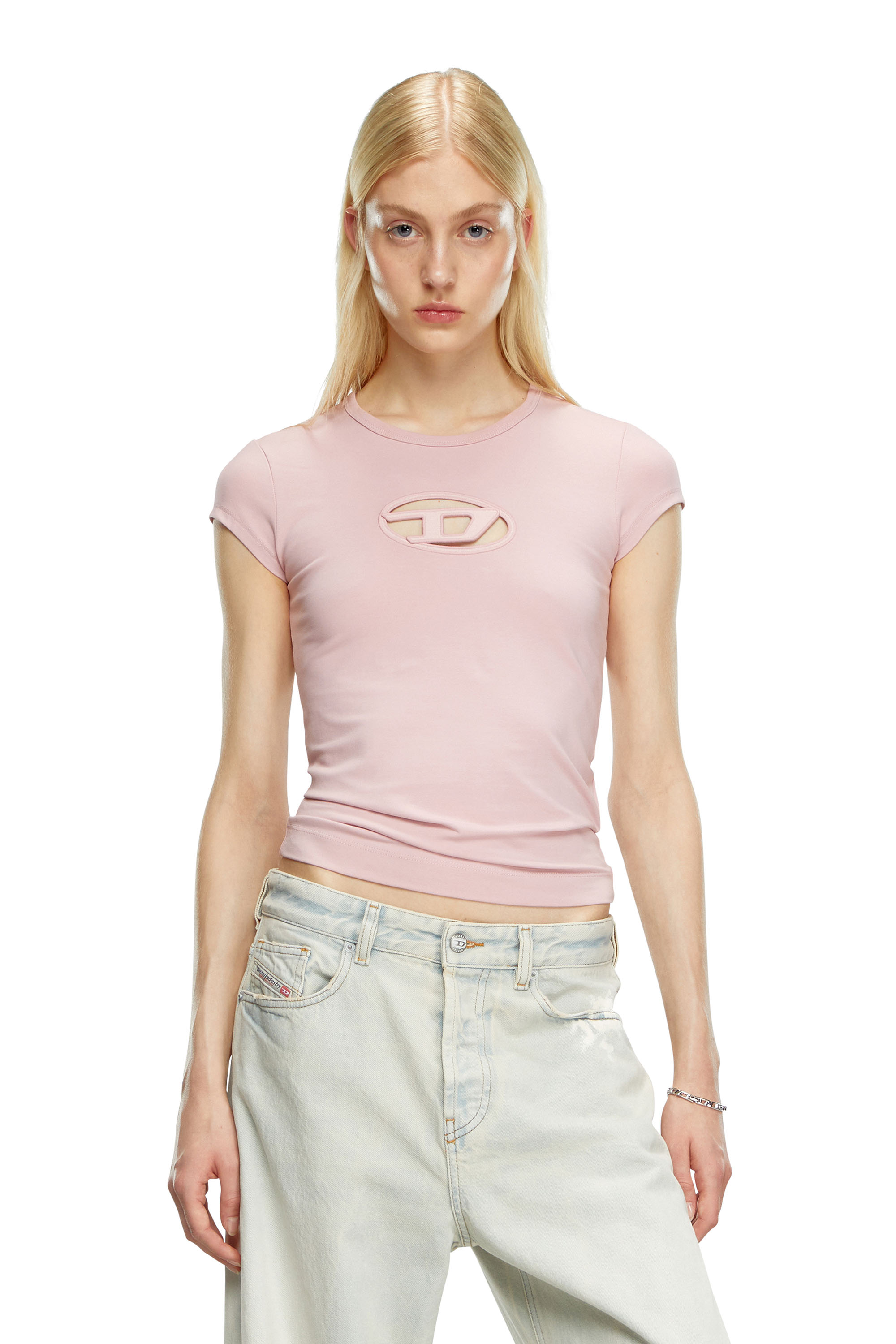 Diesel - T-ANGIE, Femme T-shirt avec logo peek-a-boo in Rose - Image 2