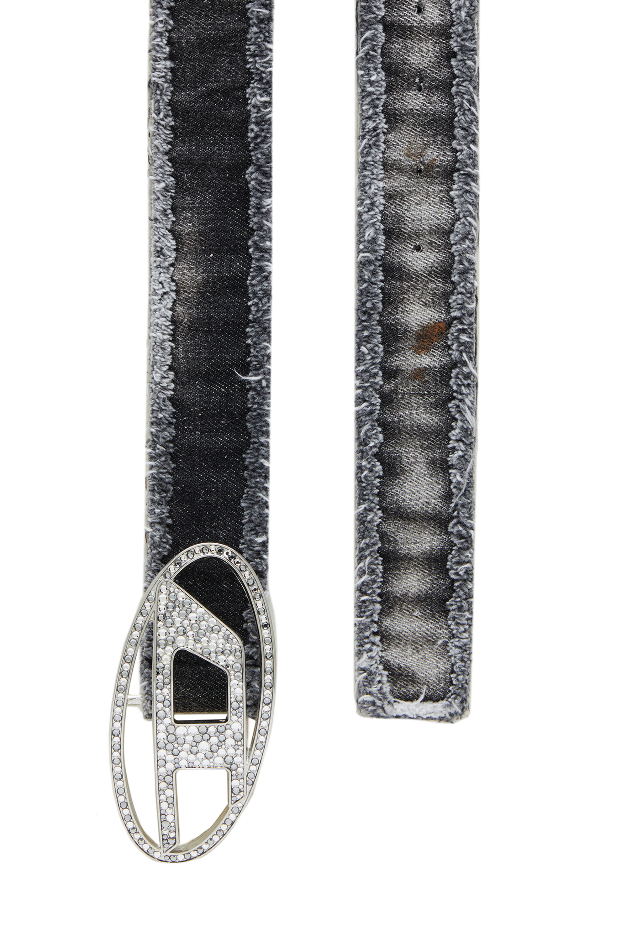 Diesel - B-1DR STRASS, Woman Frayed denim belt with crystal D buckle in Black - Image 2