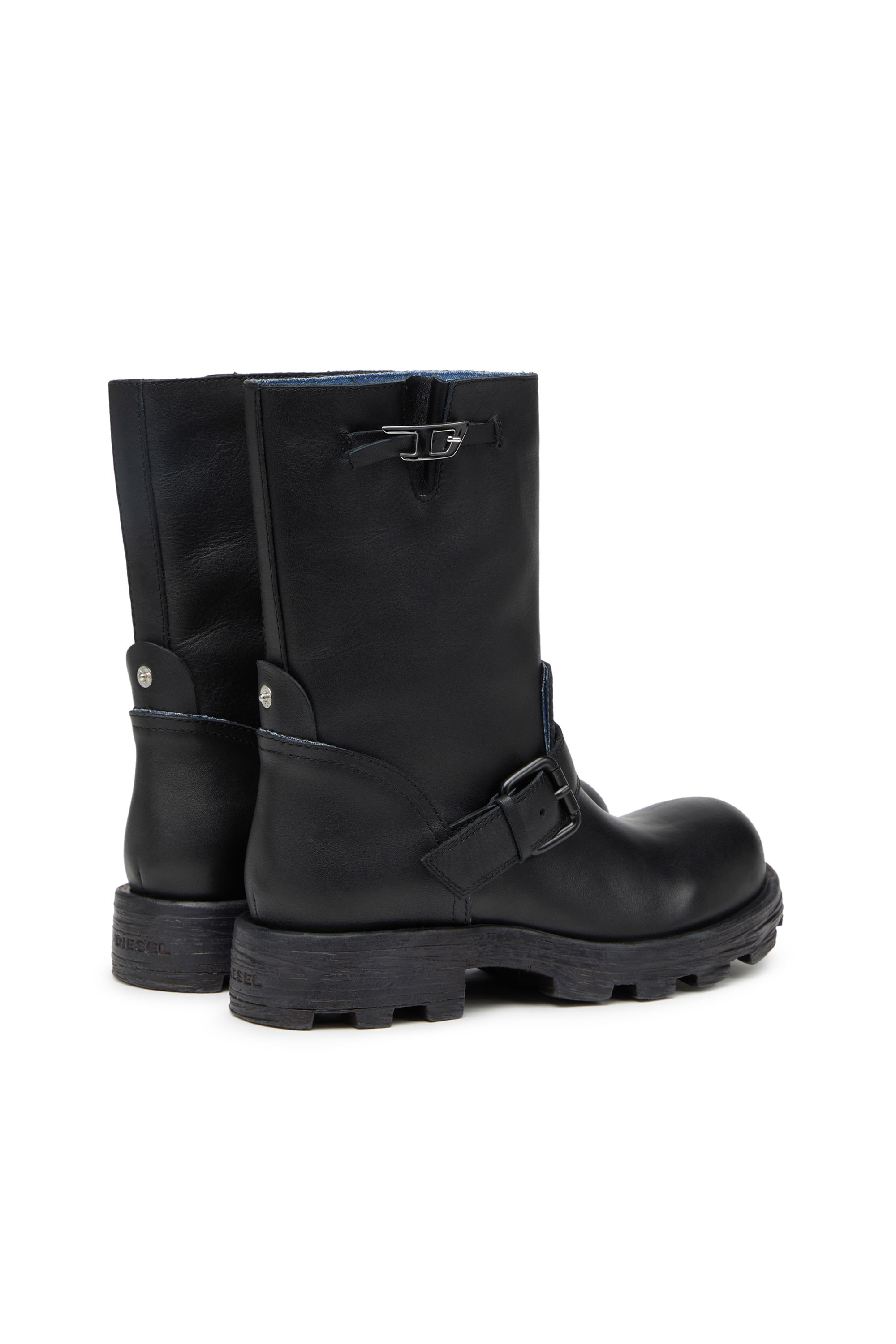 Diesel - D-HAMMER HB W, Femme D-Hammer HB W - Bottes en cuir avec bords en denim in Noir - Image 3