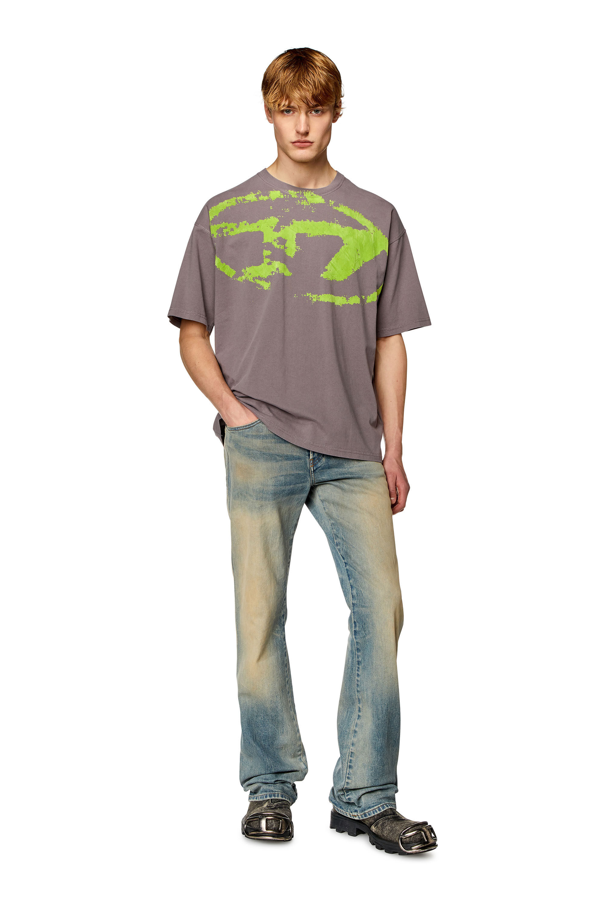 Diesel - T-BOXT-N14, Homme T-shirt avec logo floqué effet vieilli in Gris - Image 1