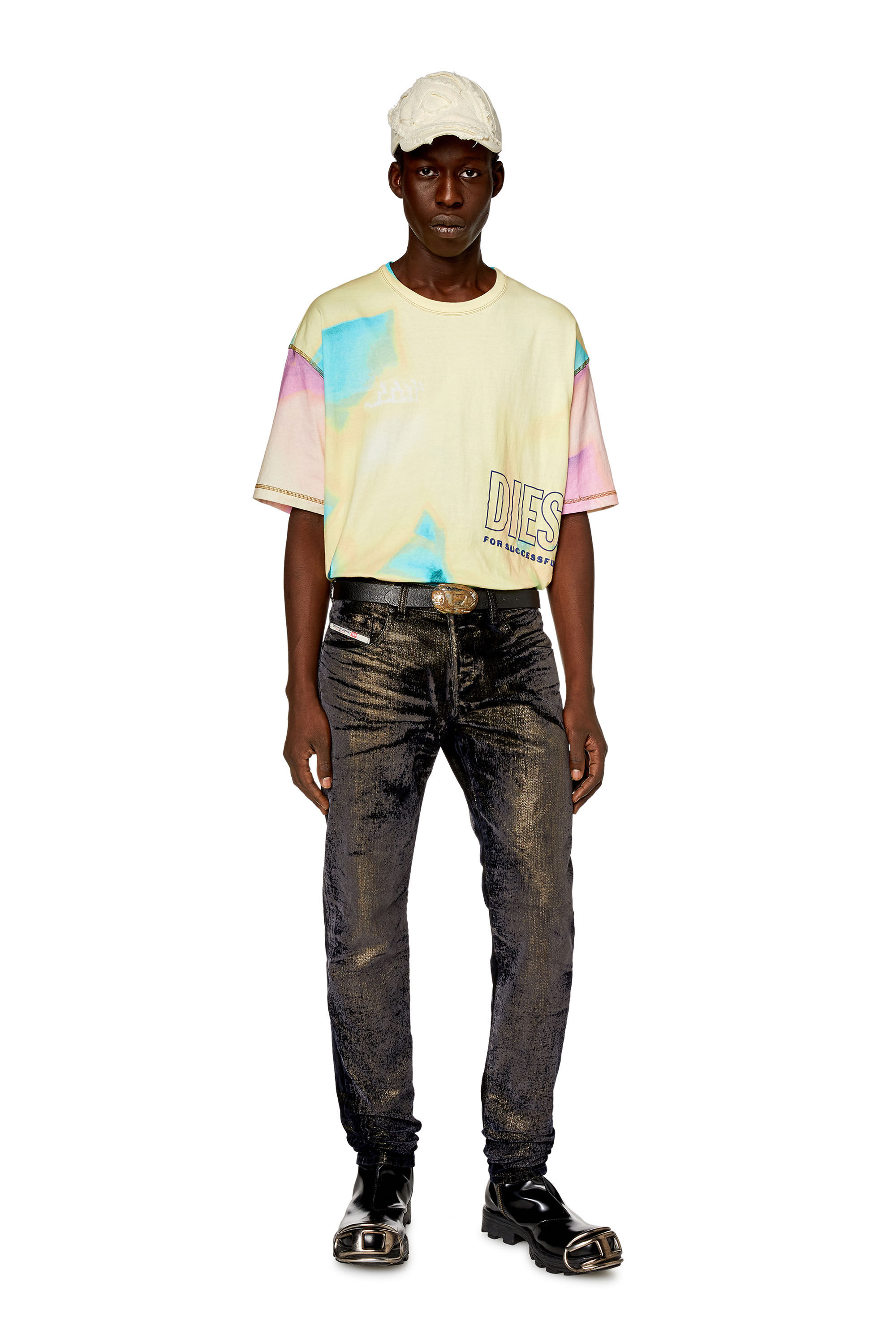 Diesel - T-WASH-COLOR, Homme T-shirt avec imprimé pastel délavé in Jaune - Image 1