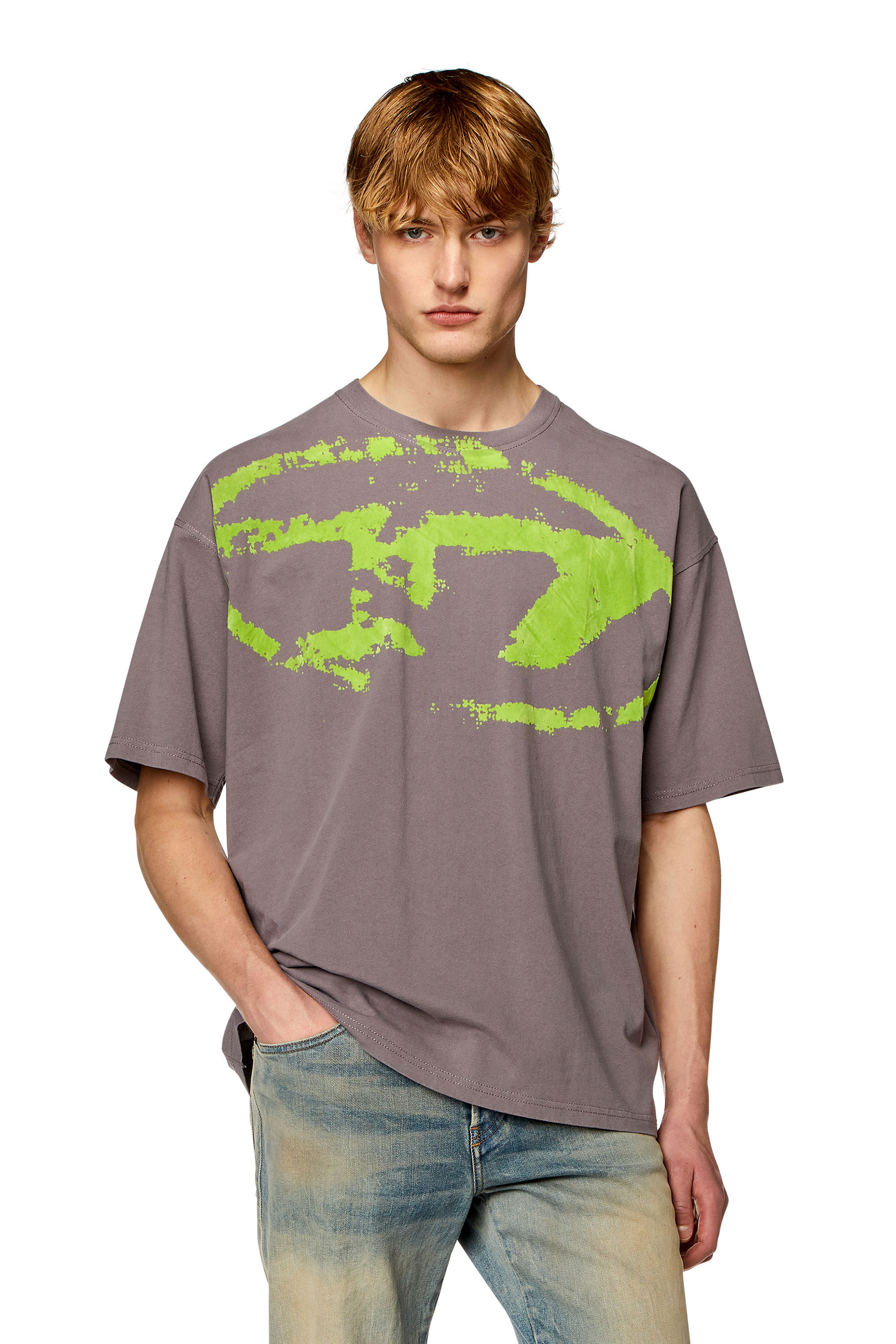 Diesel - T-BOXT-N14, Homme T-shirt avec logo floqué effet vieilli in Gris - Image 3