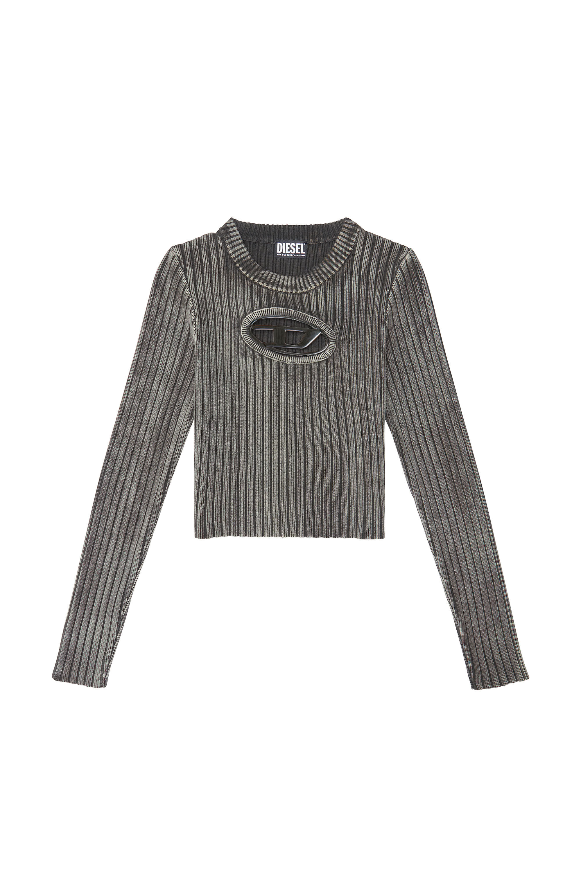 Diesel - M-ARJORY, Femme Top côtelé avec plaque oval D in Gris - Image 2