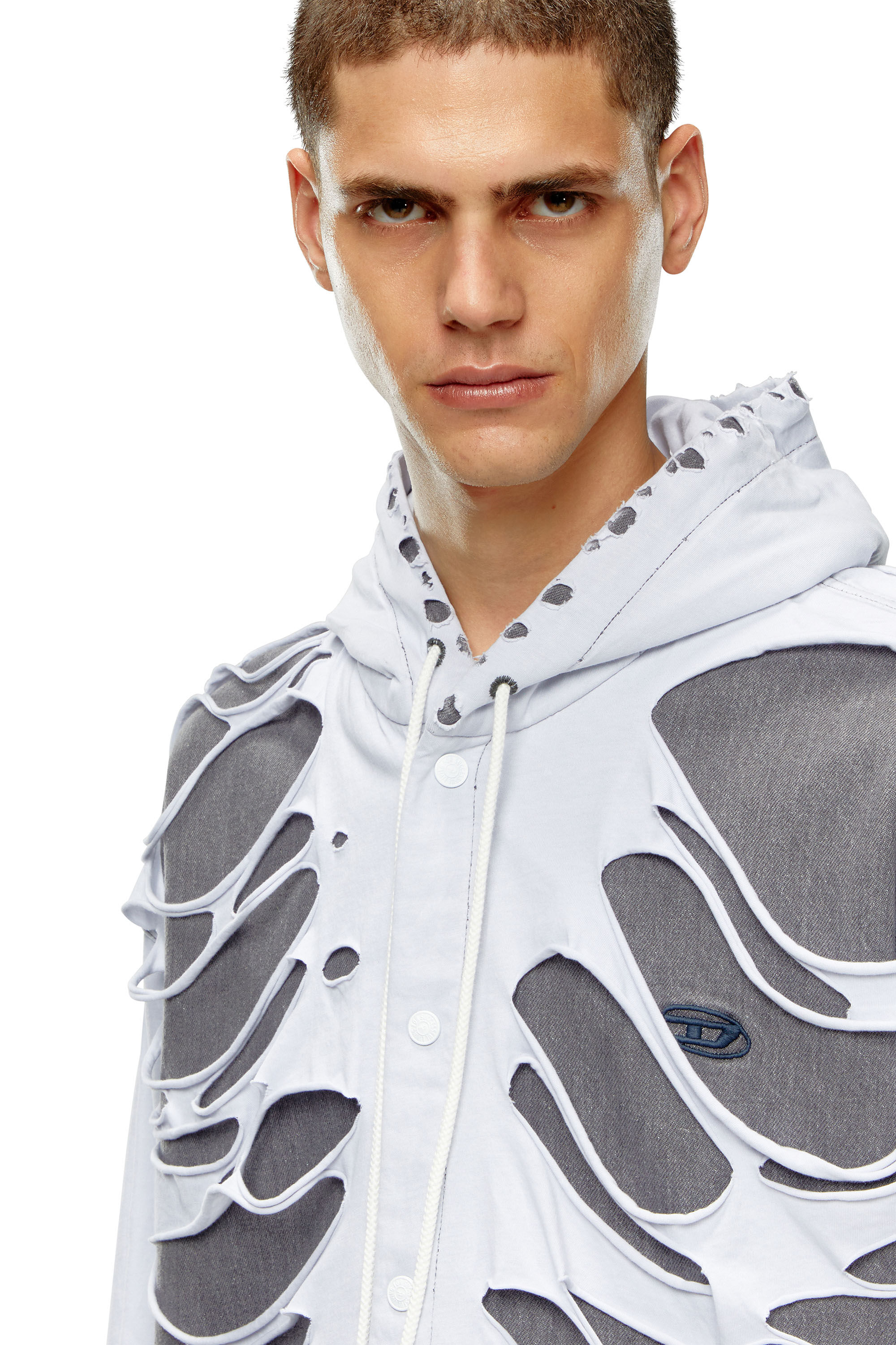 Diesel - D-DEWNY-HOOD-S, Man Hybrid shirt in denim and jersey in Multicolor - Image 5