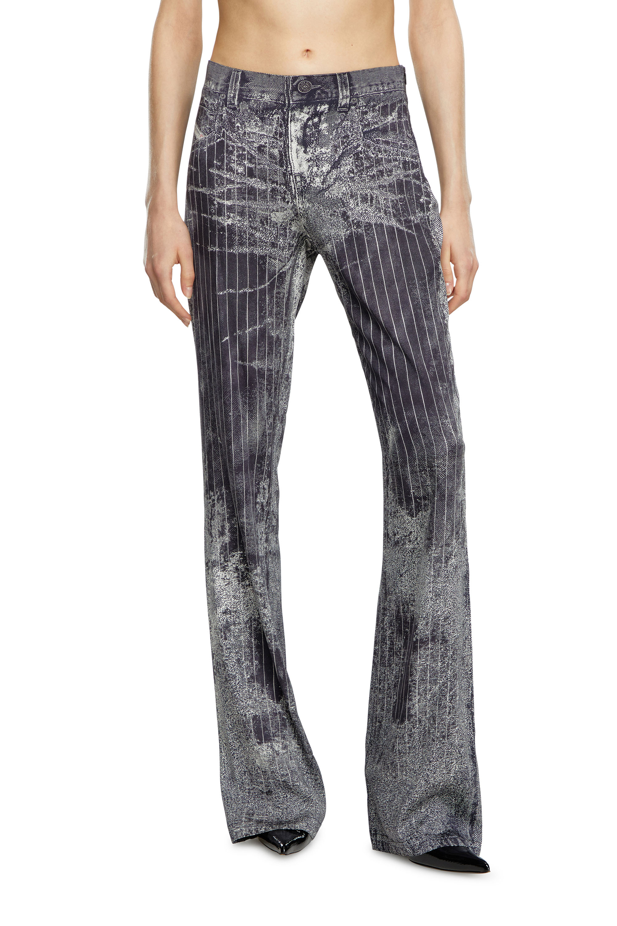 Diesel - P-RETTY, Woman Bootcut satin pants with pinstripe print in Black - Image 1