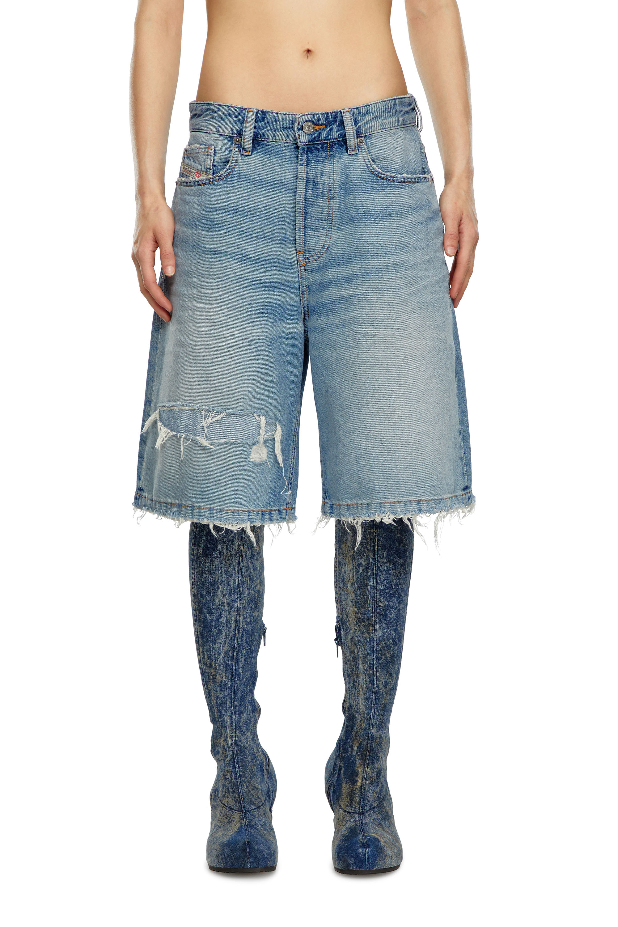 Diesel - DE-SIRE-SHORT, Woman's Shorts in ripped and repaired denim in Light Blue - 1