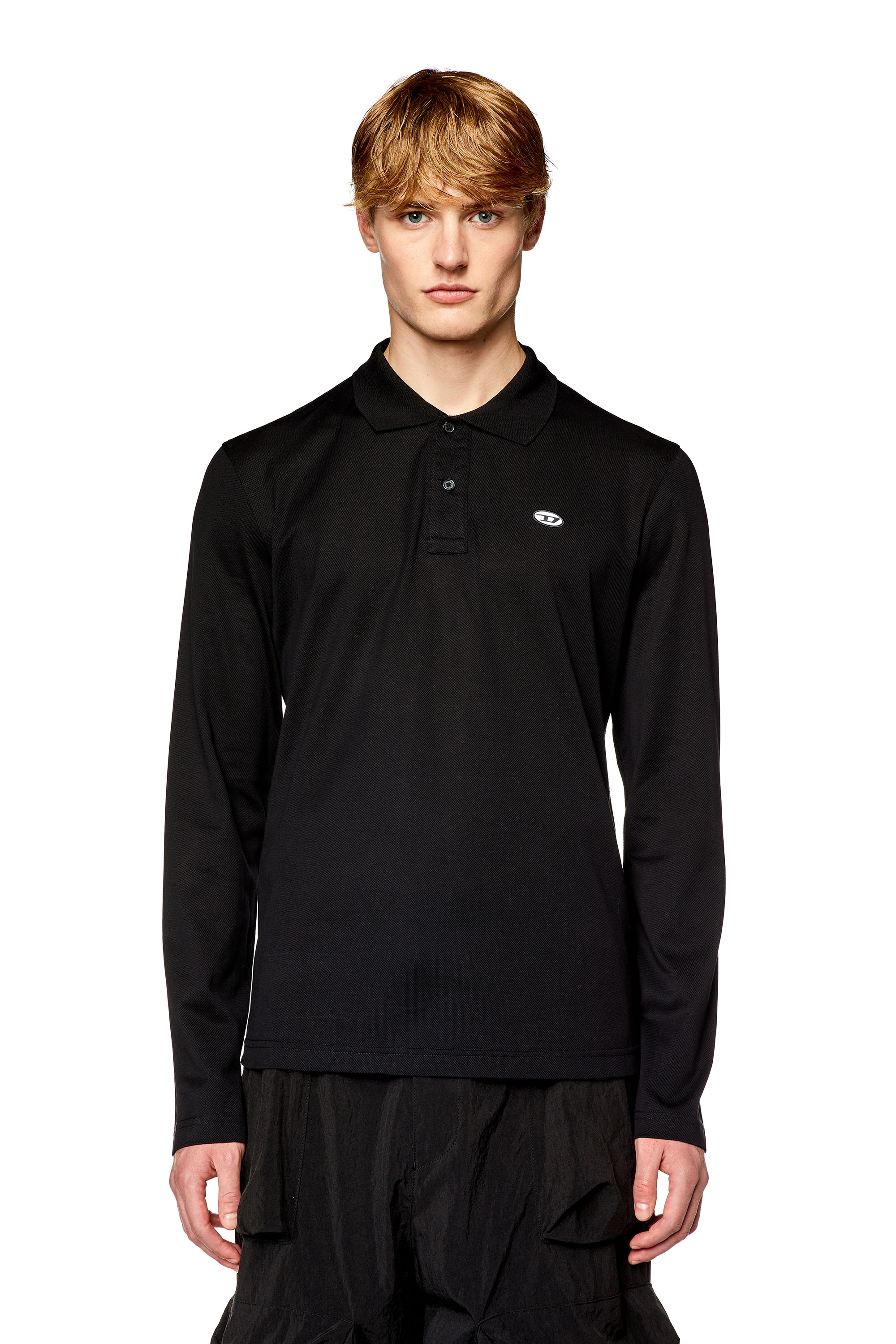 Diesel - T-SMITH-LS-DOVAL-PJ, Man Long-sleeve polo shirt with logo print in Black - Image 1