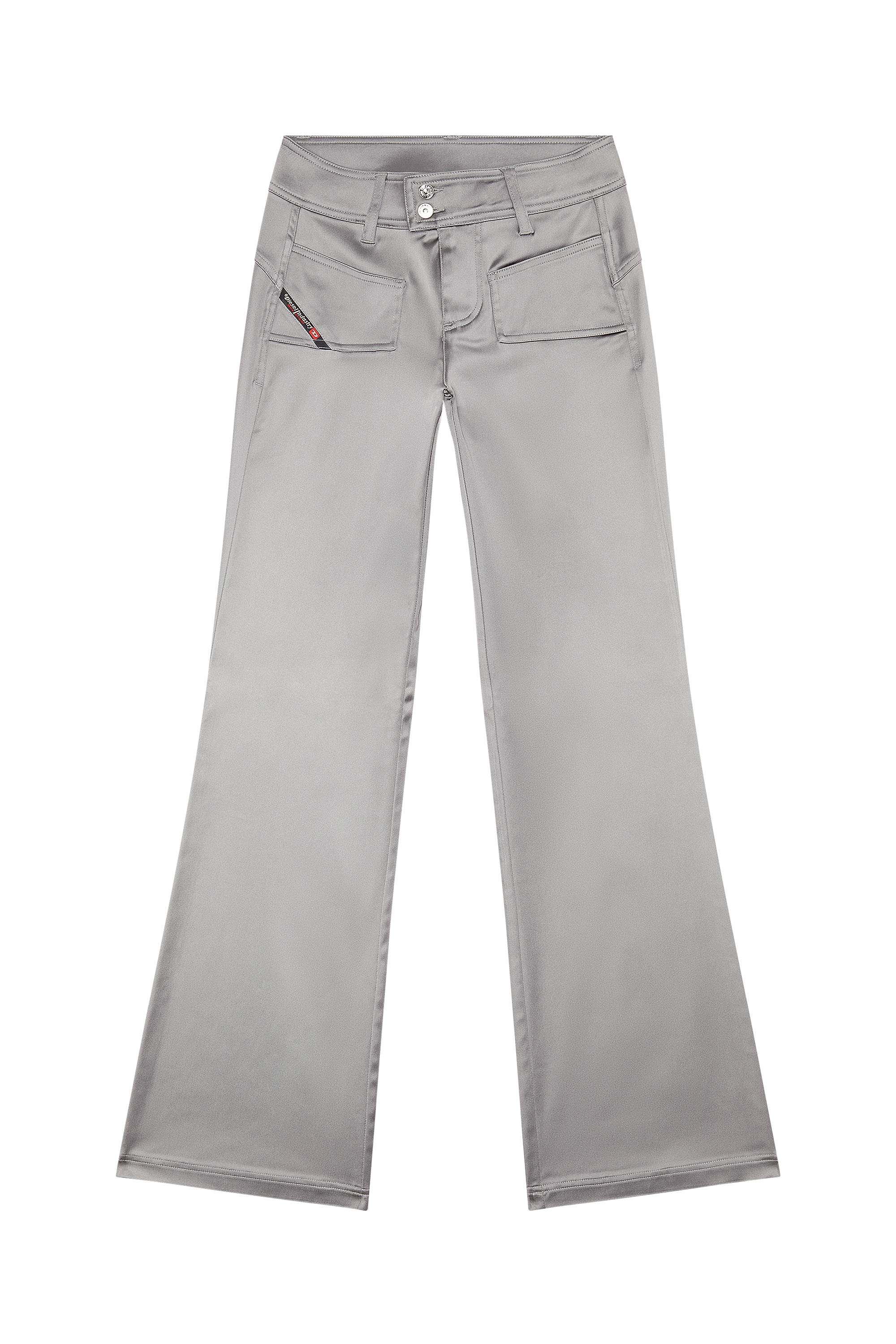 Diesel - P-STELL, Woman Flared pants in shiny stretch satin in Grey - Image 3