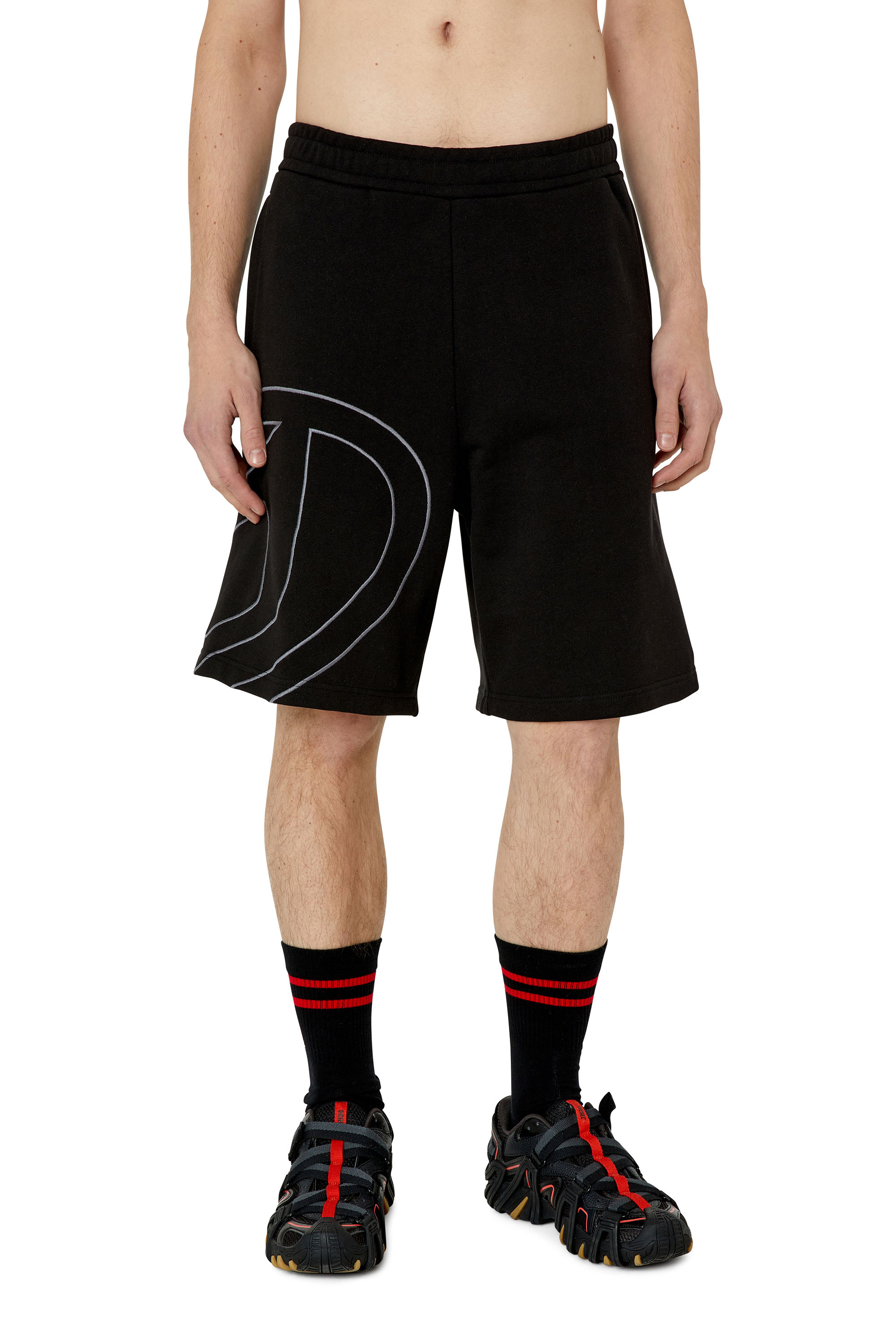 Diesel - P-CROW-MEGOVAL, Man Sweat shorts with maxi D logo in Black - Image 1