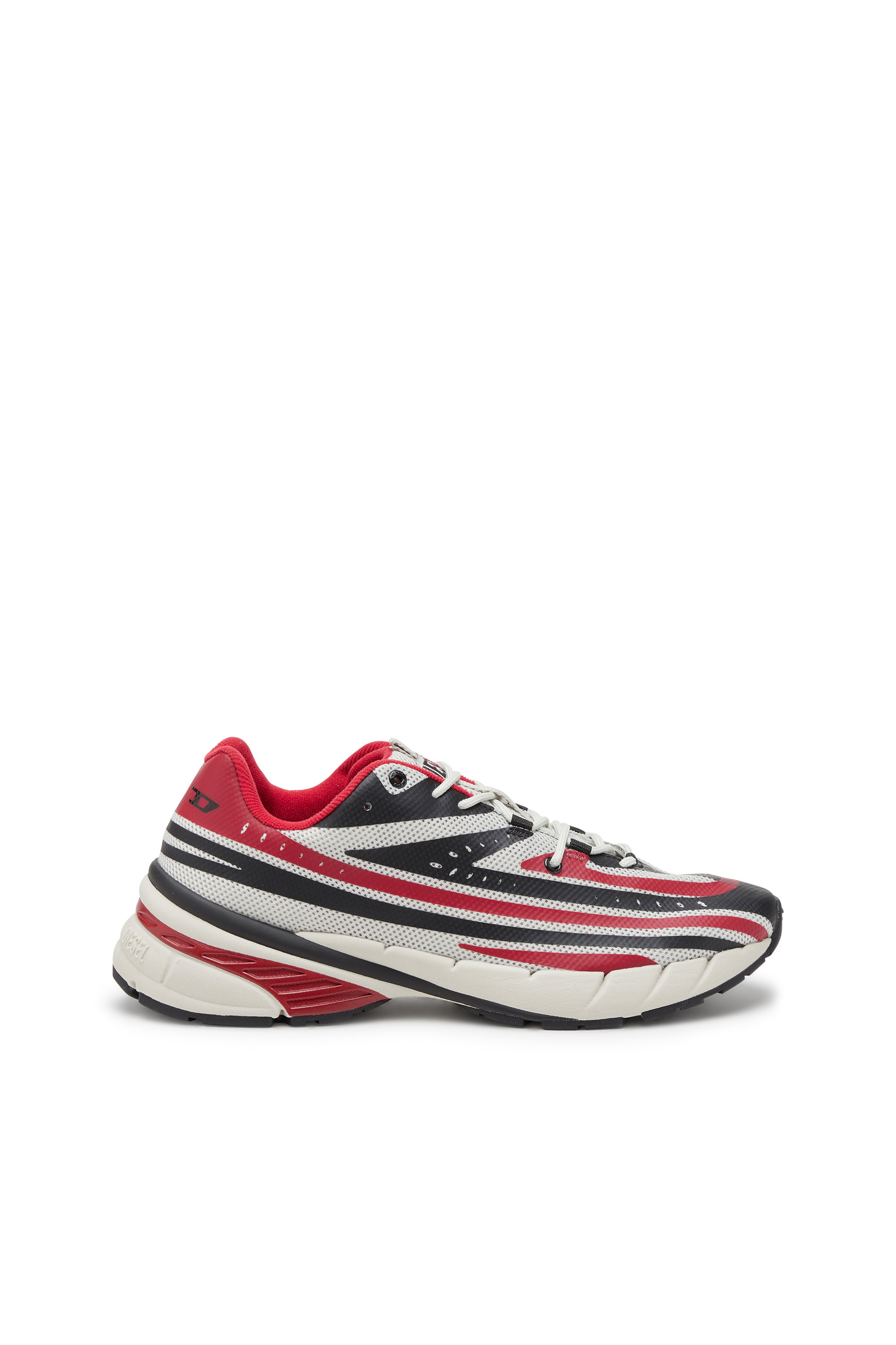 Diesel - D-AIRSPEED LOW, Man's D-Airspeed Low-Striped sneakers in coated mesh in Black/Red - 1