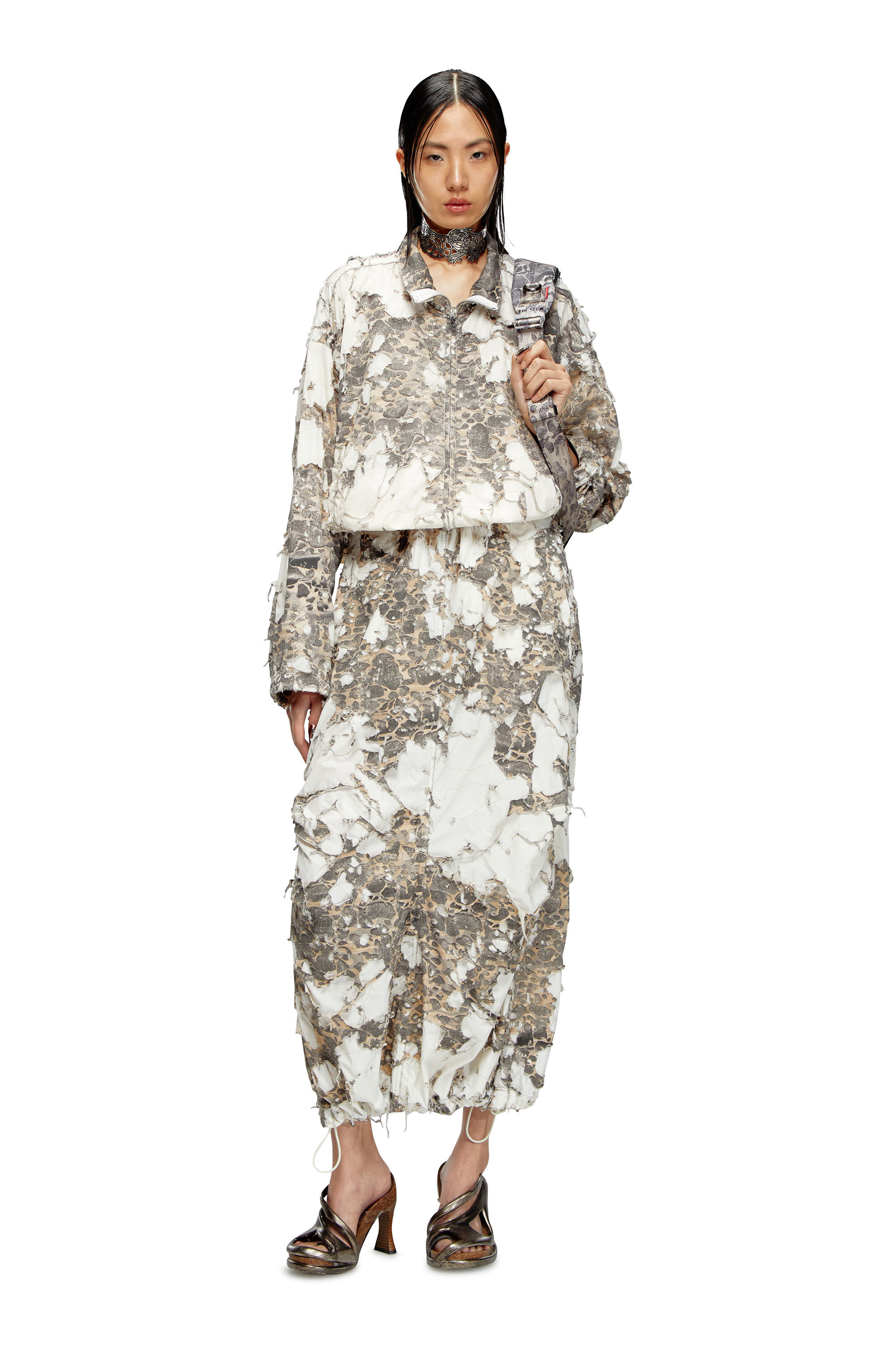 Diesel - O-HOCKYS, Woman Long skirt with destroyed camo layer in White - Image 1