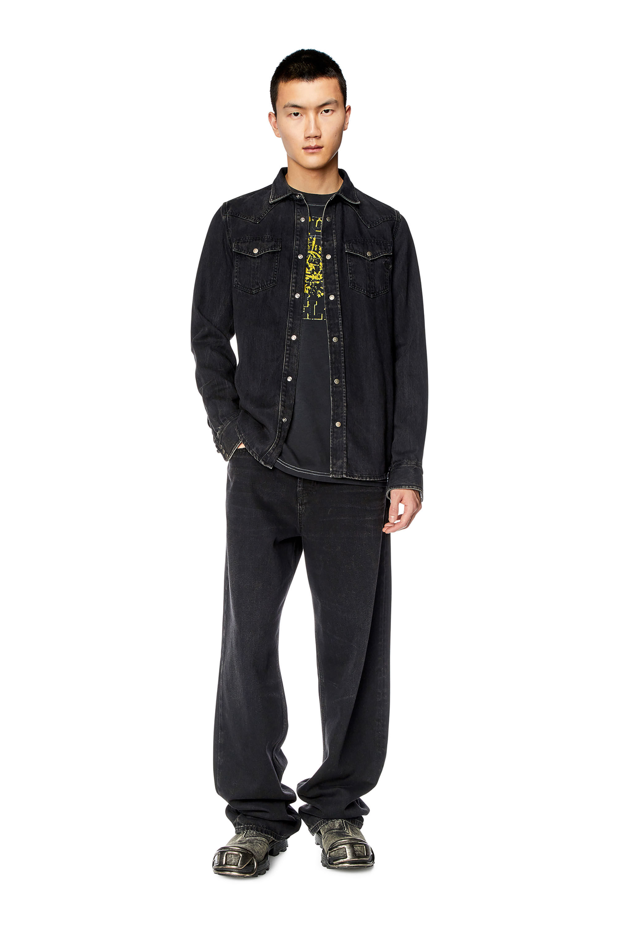 Diesel - D-VEGA, Man Overshirt in Tencel denim in Black - Image 1