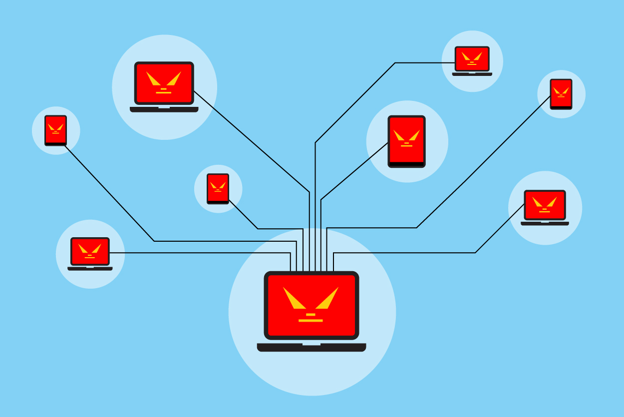 An image of multiple botnets for the Verisign blog "Industry Insights: Verisign, ICANN and Industry Partners Collaborate to Combat Botnets"