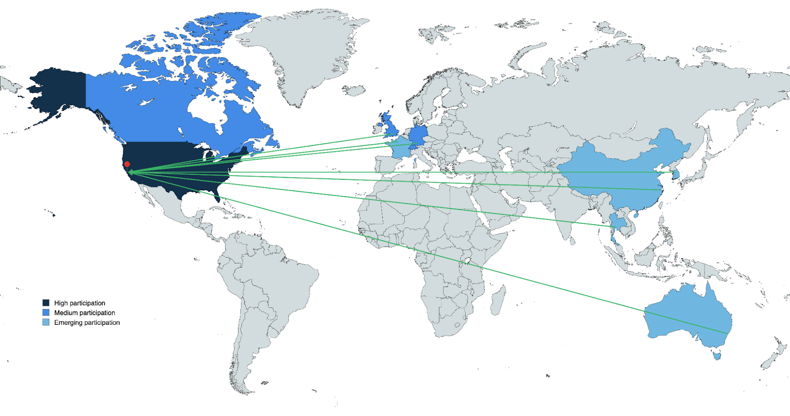World map showing where developers come from across countries to the OpenXLA Dev Lab