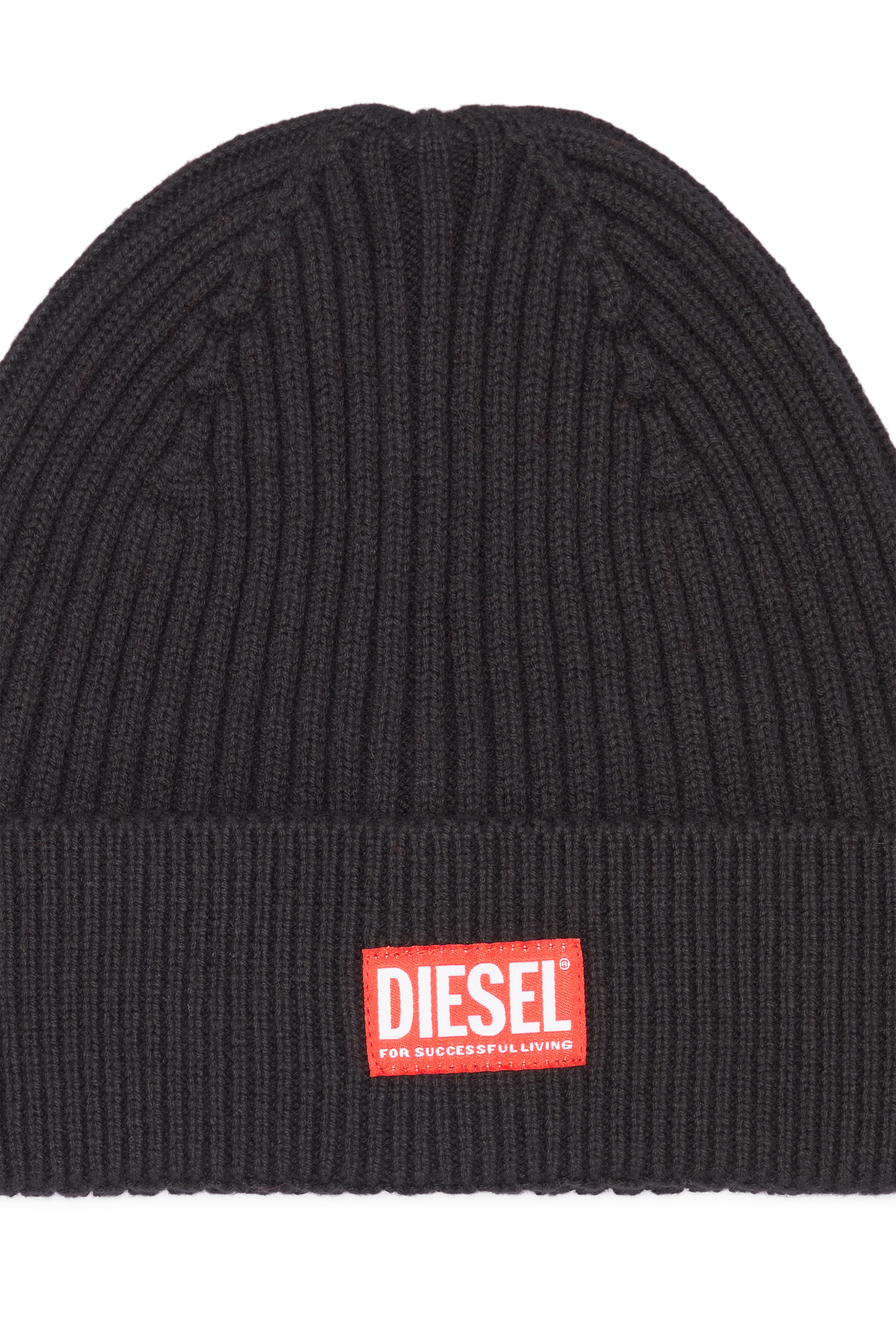 Diesel - K-CODER-H 2X2, Mixte Bonnet côtelé avec empiècement à logo in Noir - Image 3
