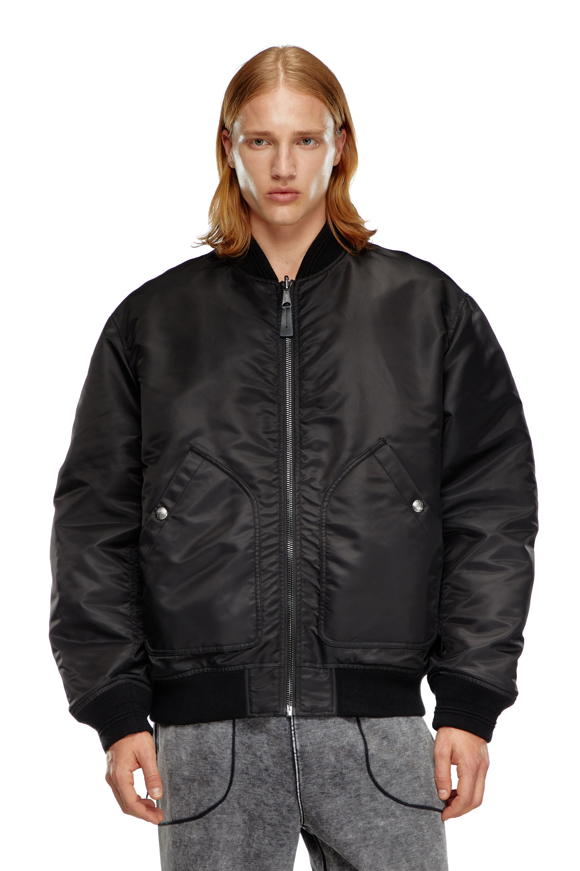 Diesel - J-HELD, Male's Bomber in padded nylon with Oval D in Black - 5