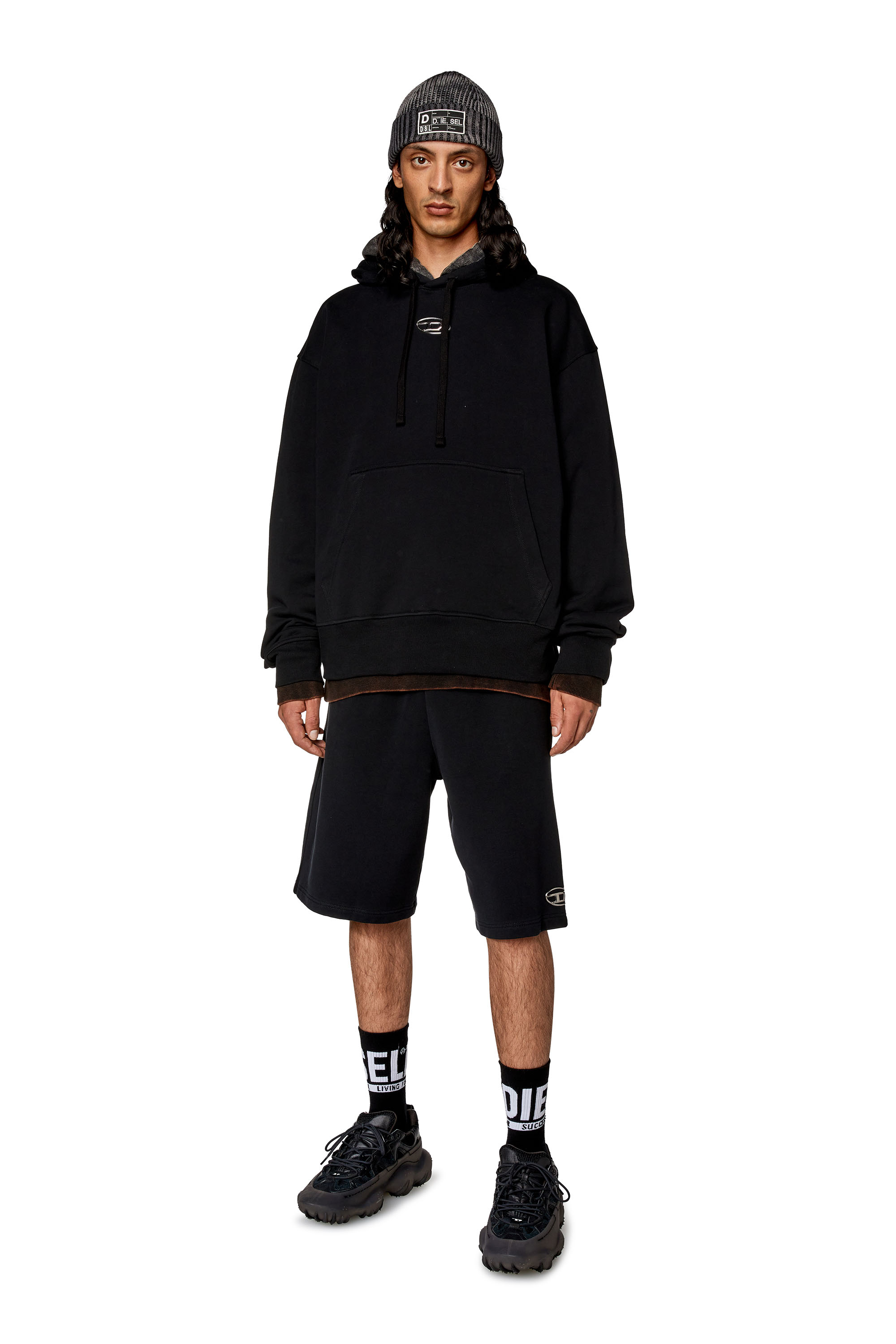 Diesel - S-MACS-HOOD-OD, Homme Sweat-shirt à capuche oversize avec logo métallisé in Noir - Image 2