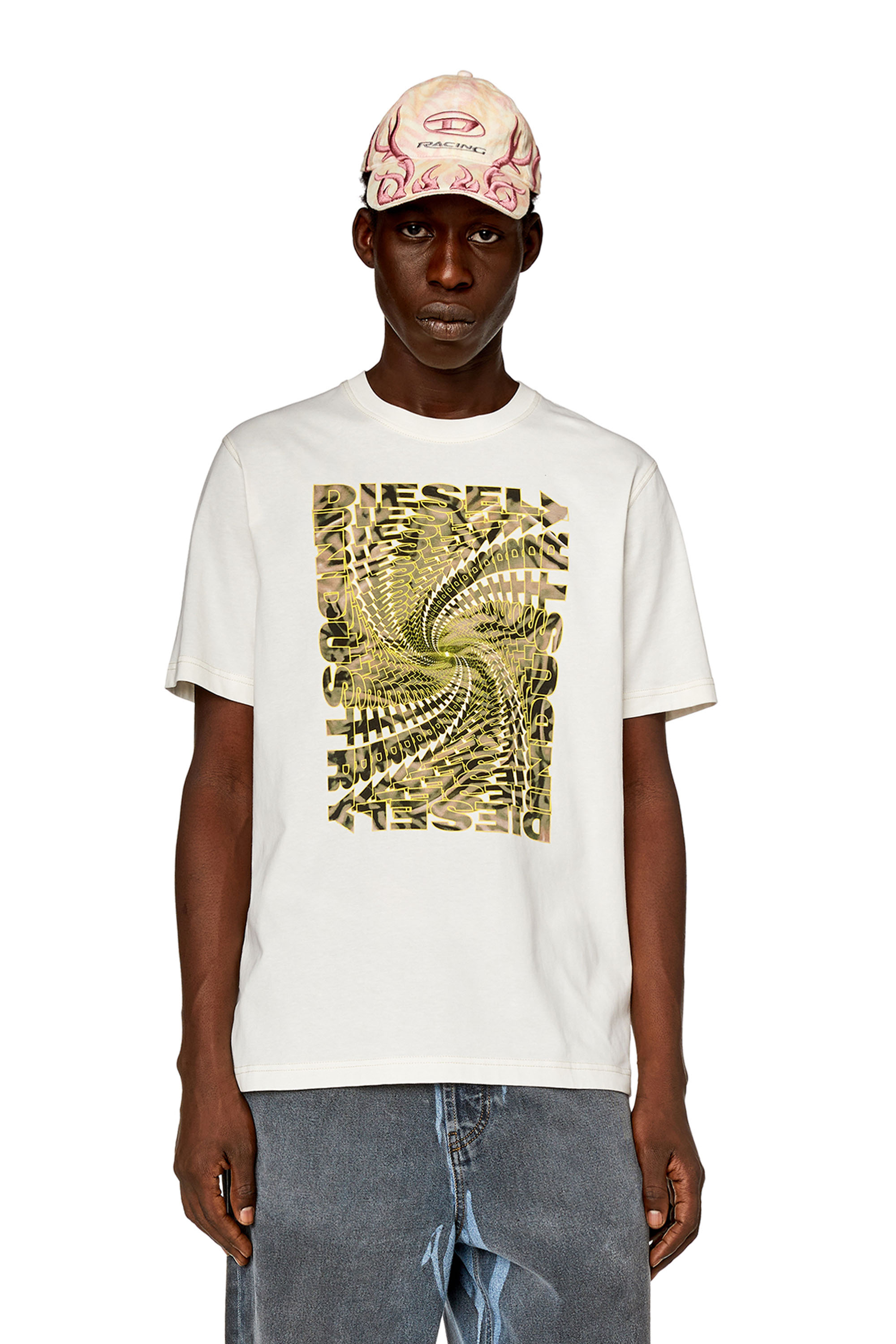 Diesel - T-JUST-N12, Male T-shirt with zebra-camo optical logo print in White - Image 1