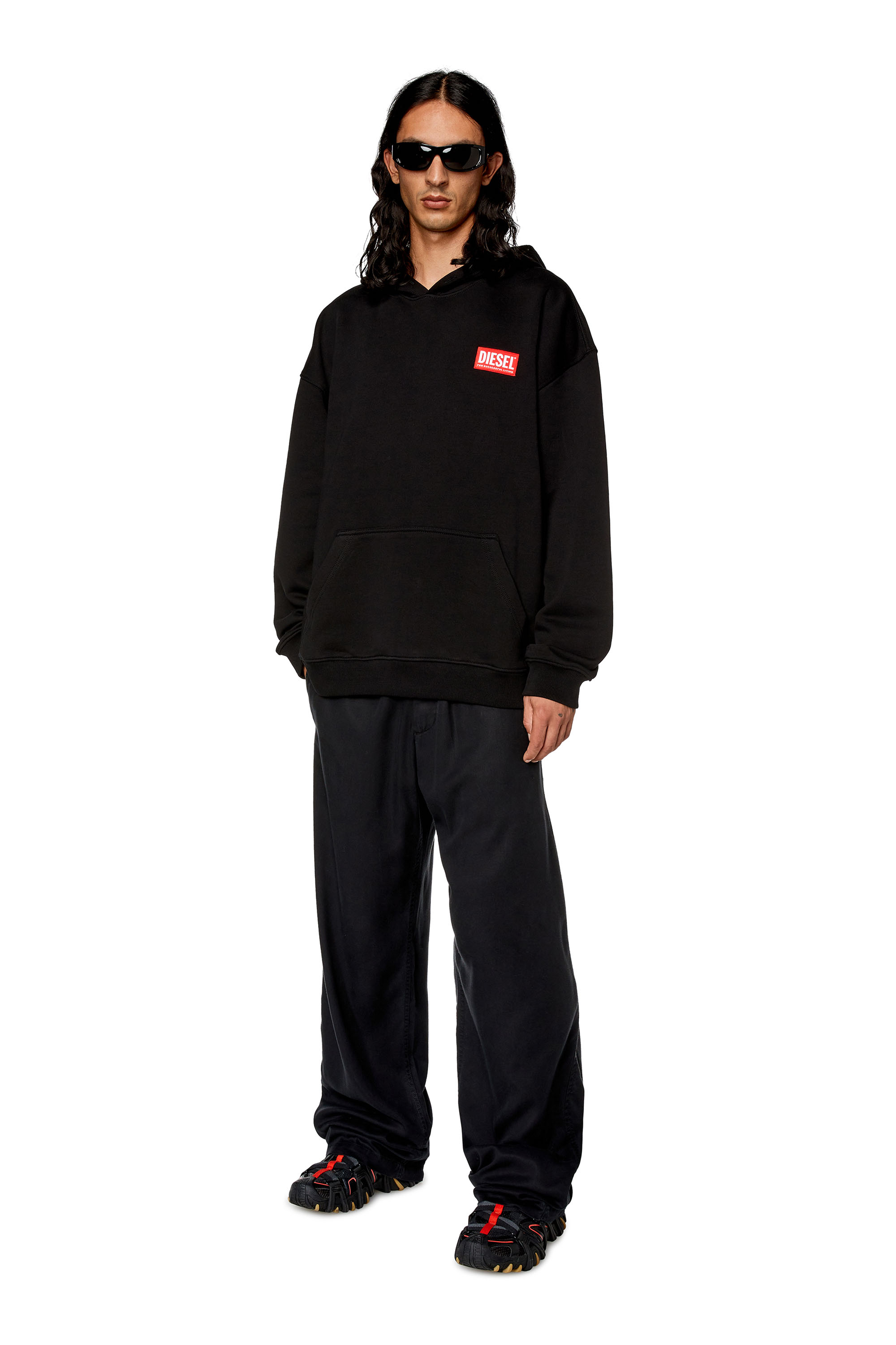 Diesel - S-NLABEL-HOOD-L1, Male Oversized hoodie with logo patch in Black - Image 2