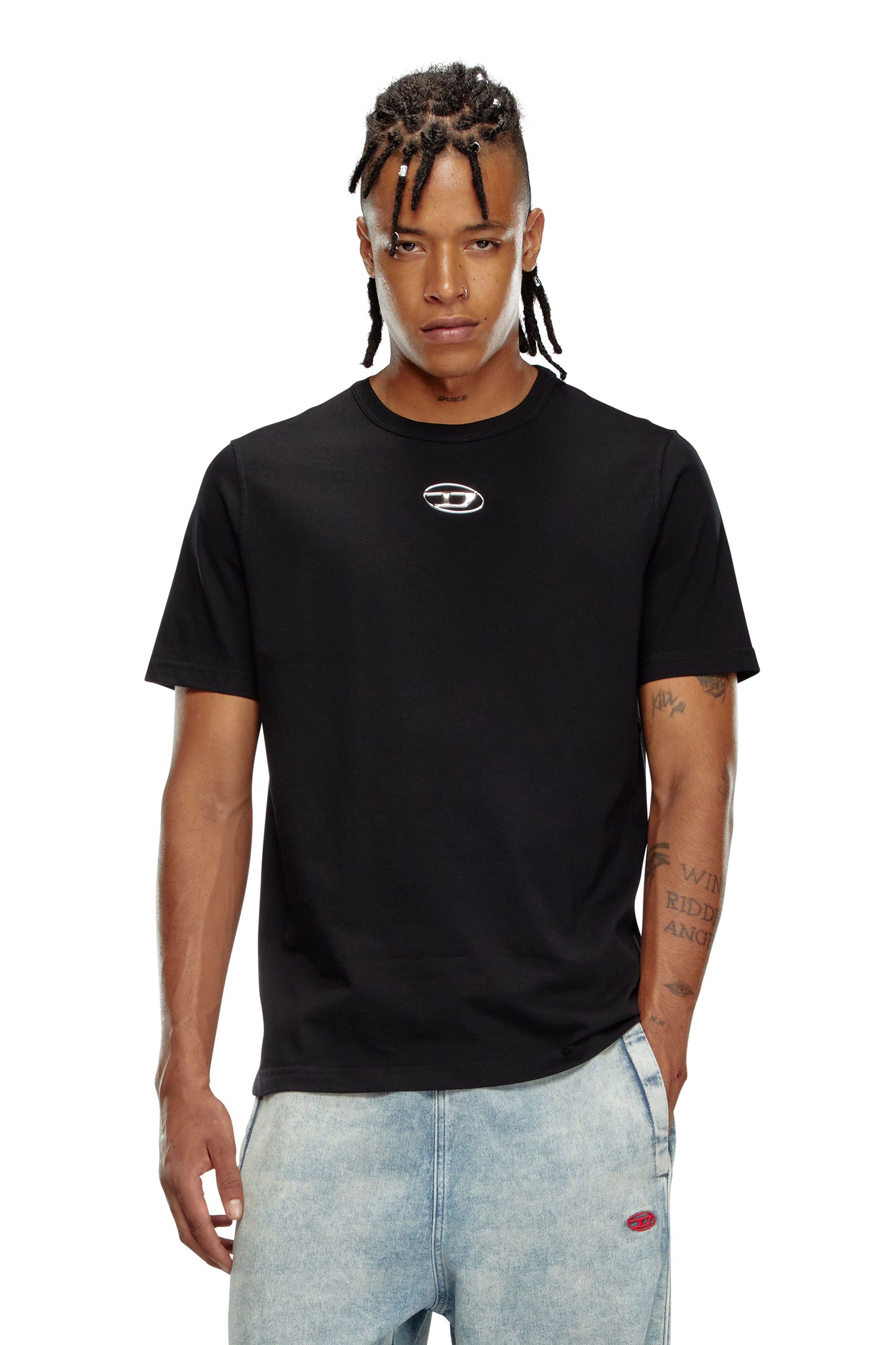 Diesel - T-ADJUST-OD, Male's T-shirt with metallic Oval D in Black - 1