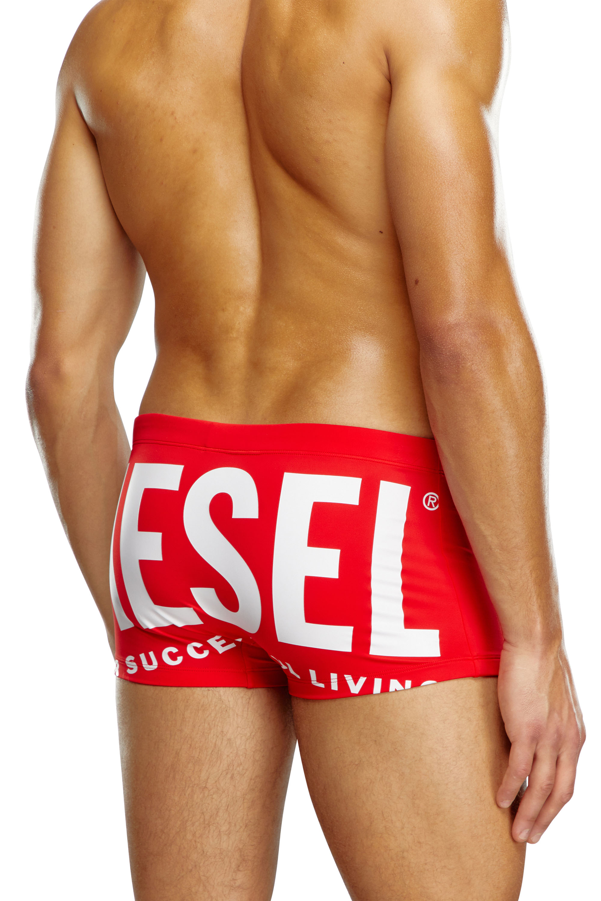 Diesel - BMBX-BRAD, Male's Swim boxer briefs with rear logo print in Red - 3