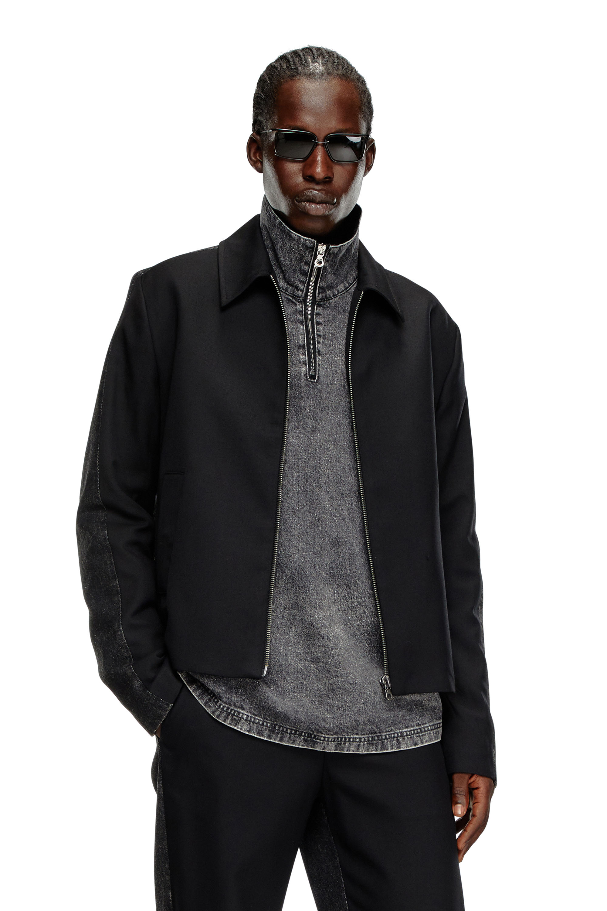 Diesel - J-RHEIN, Male's Blouson jacket in wool blend and denim in Black - 1