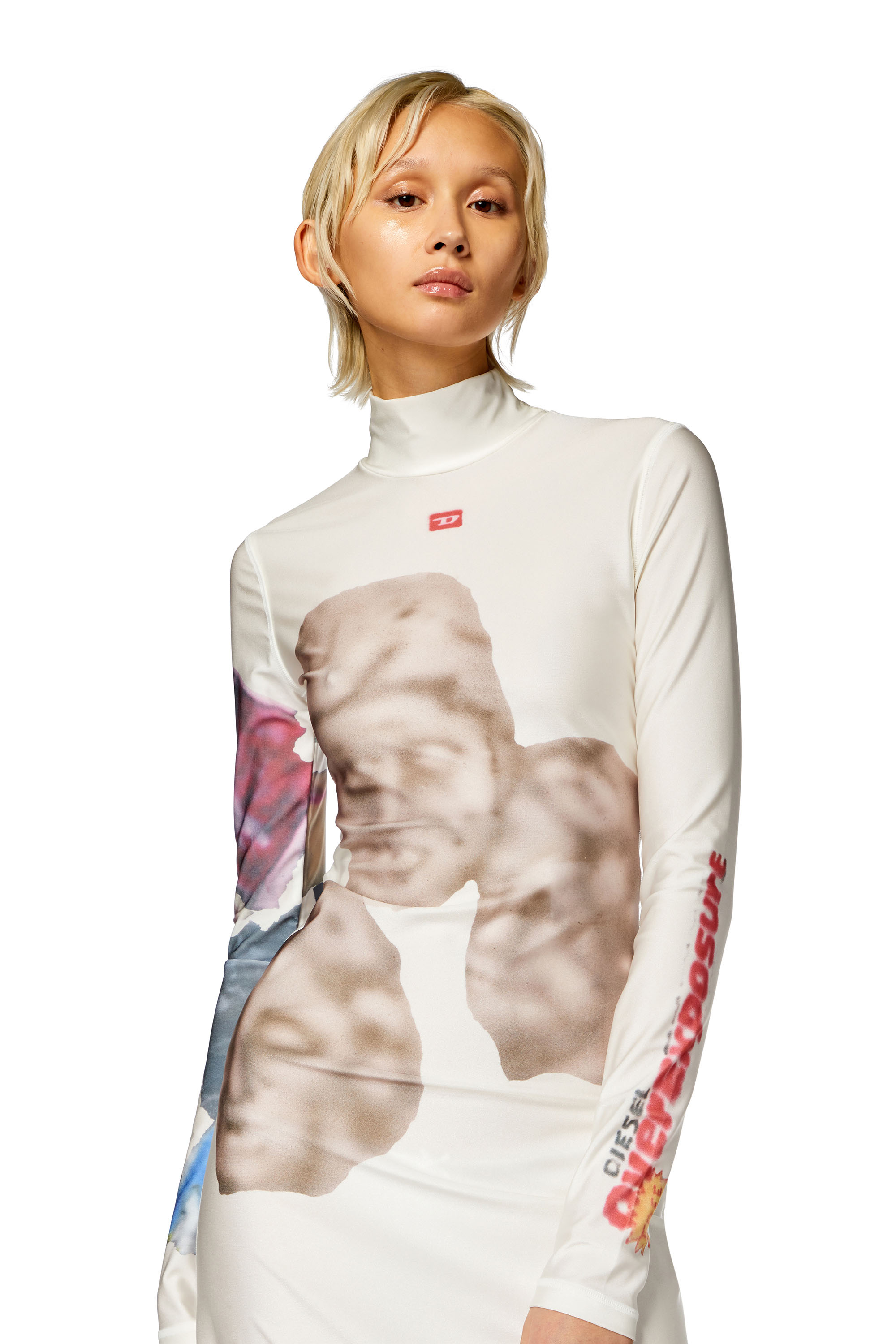 Diesel - D-ELEO, Femme Robe longue à col roulé avec imprimés graphiques in Blanc - Image 3
