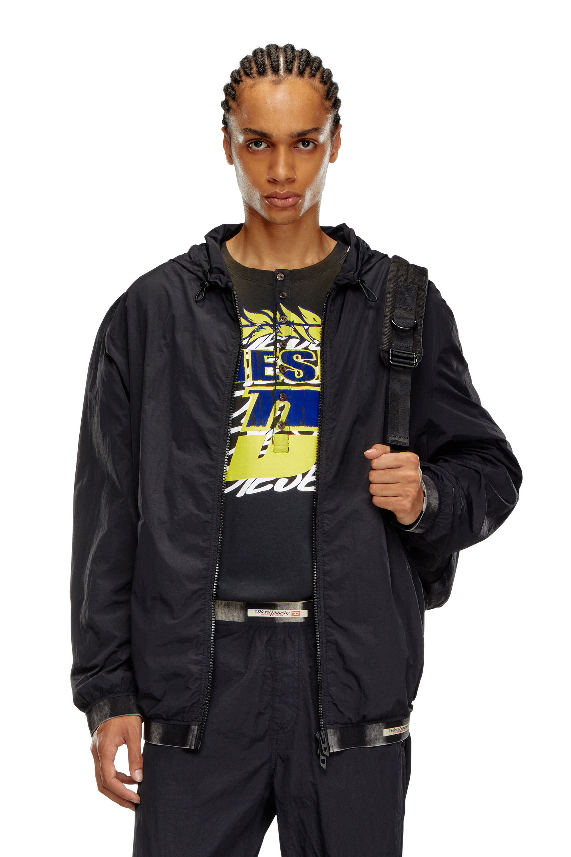 Diesel - J-POST, Male's Windbreaker in recycled shell in Black - 1