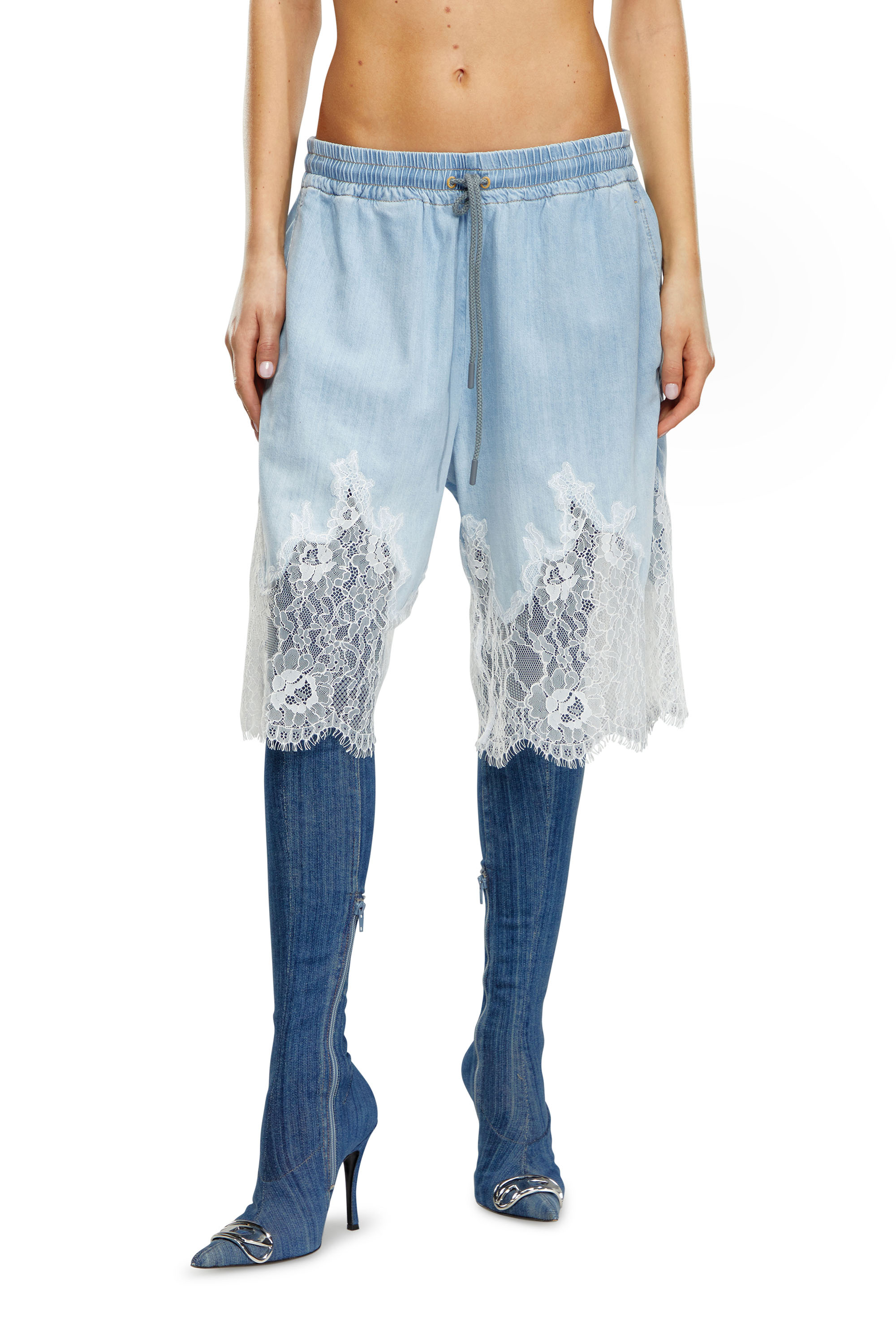 Diesel - DE-MALKIA-S, Female Bermuda shorts in denim and lace in Blue - Image 1