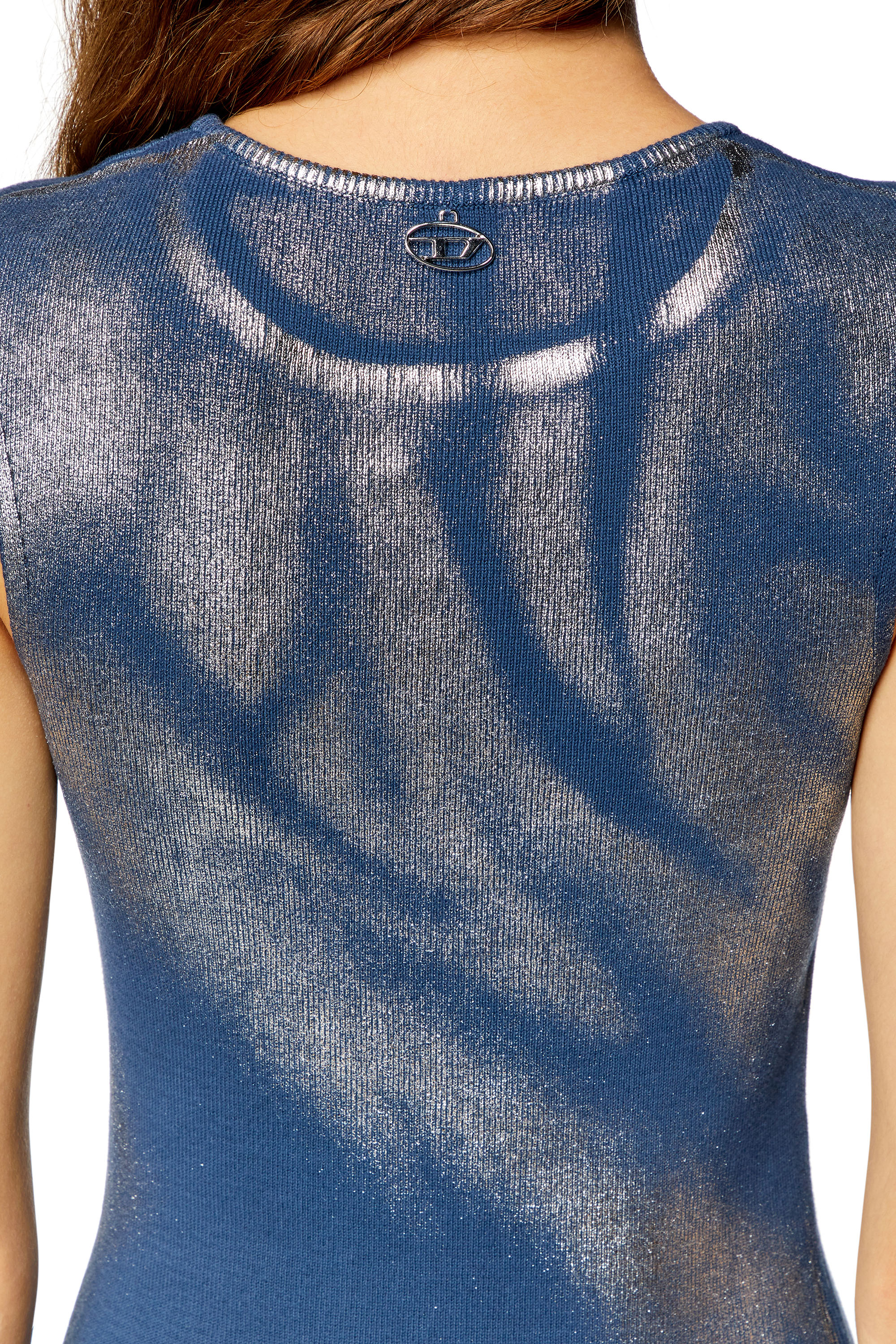 Diesel - M-IDONY, Femme Robe courte en maille effets métallisés in Bleu - Image 3