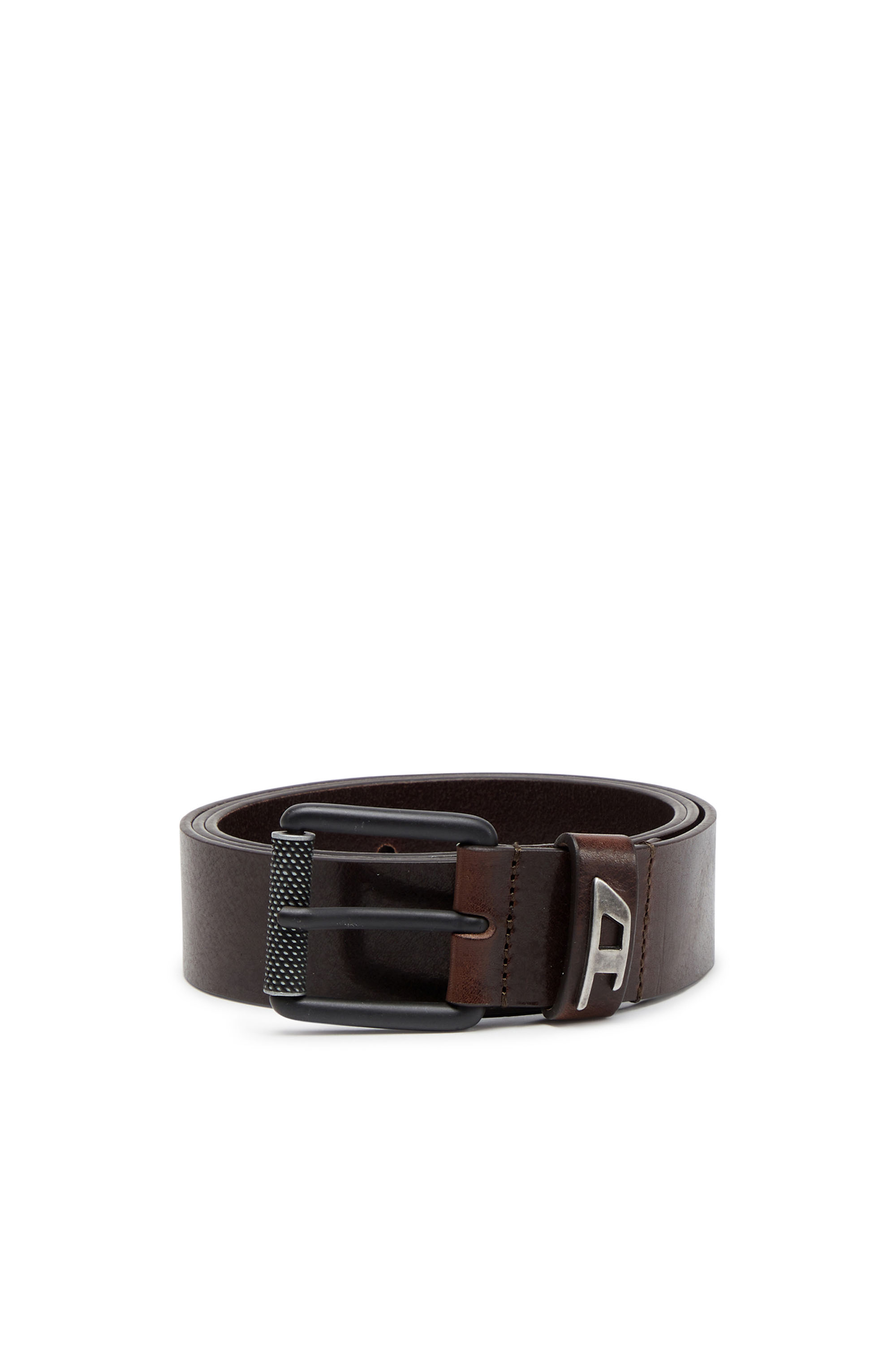 Diesel - B-DAVE II, Male Shiny leather belt with logo loop in Brown - Image 1