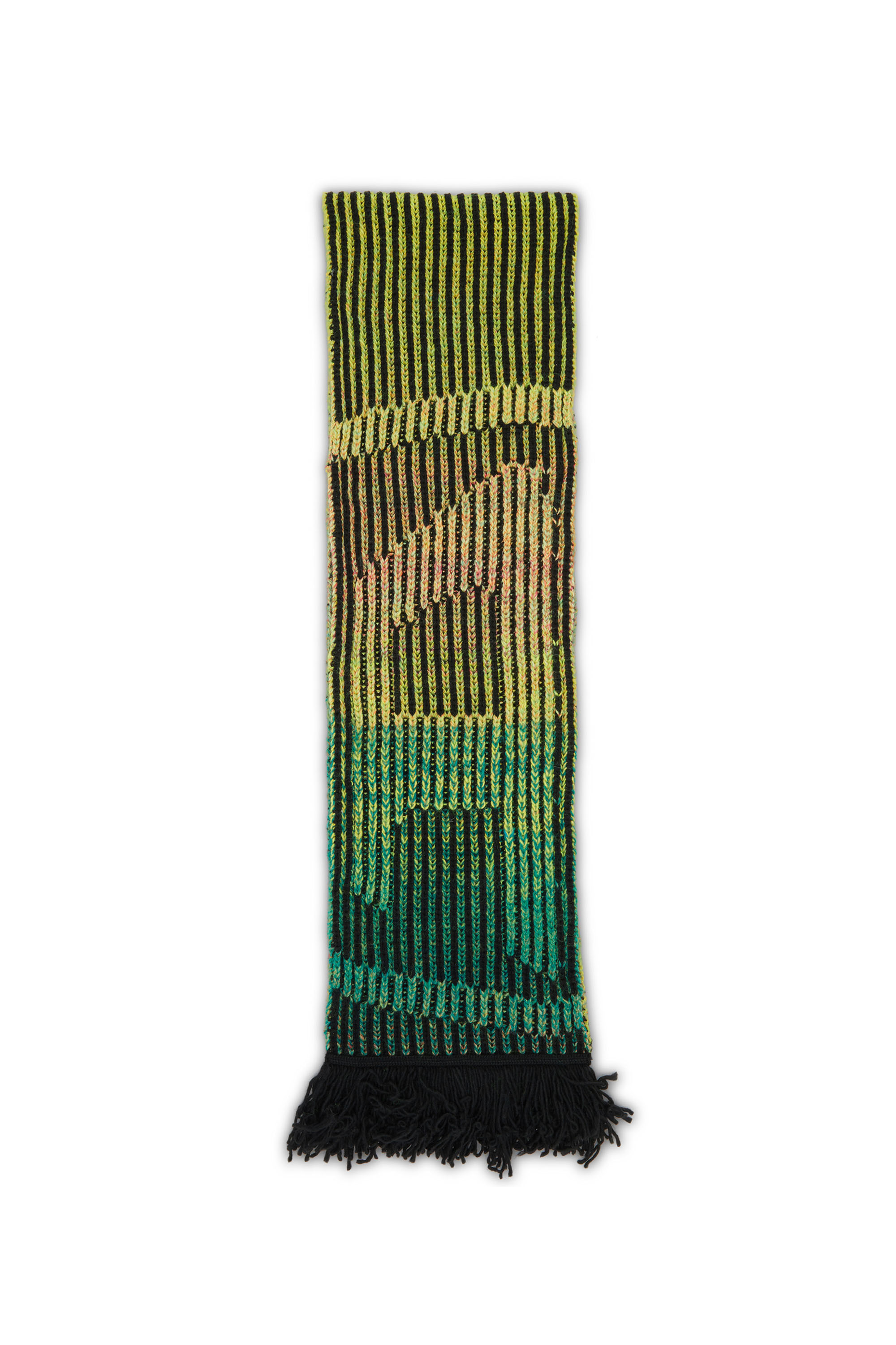 Diesel - K-SHADY, Unisex's Ribbed scarf with dégradé neon stripes in Green/Black - 1