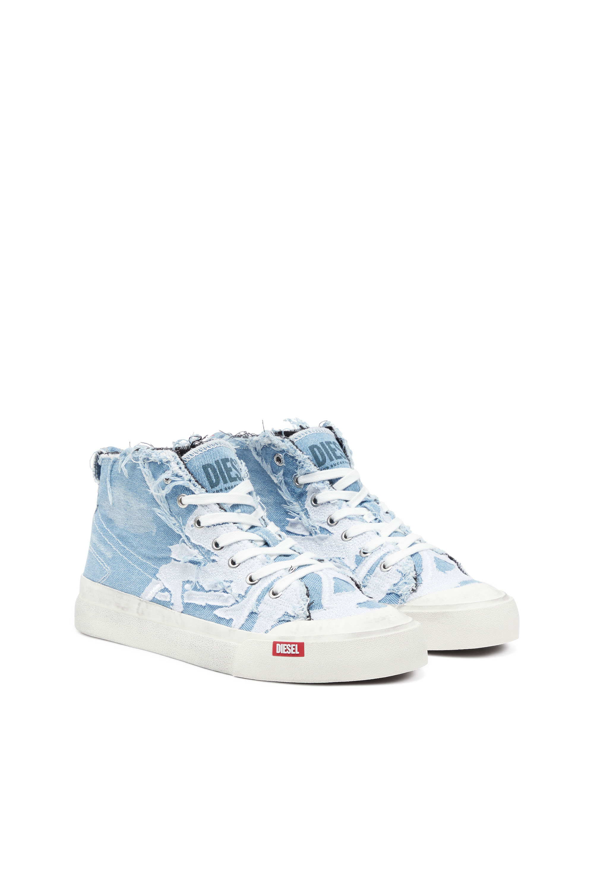 Diesel - S-ATHOS MID, Male S-Athos Mid-Destroyed gauze and denim high-top sneakers in Blue - Image 2