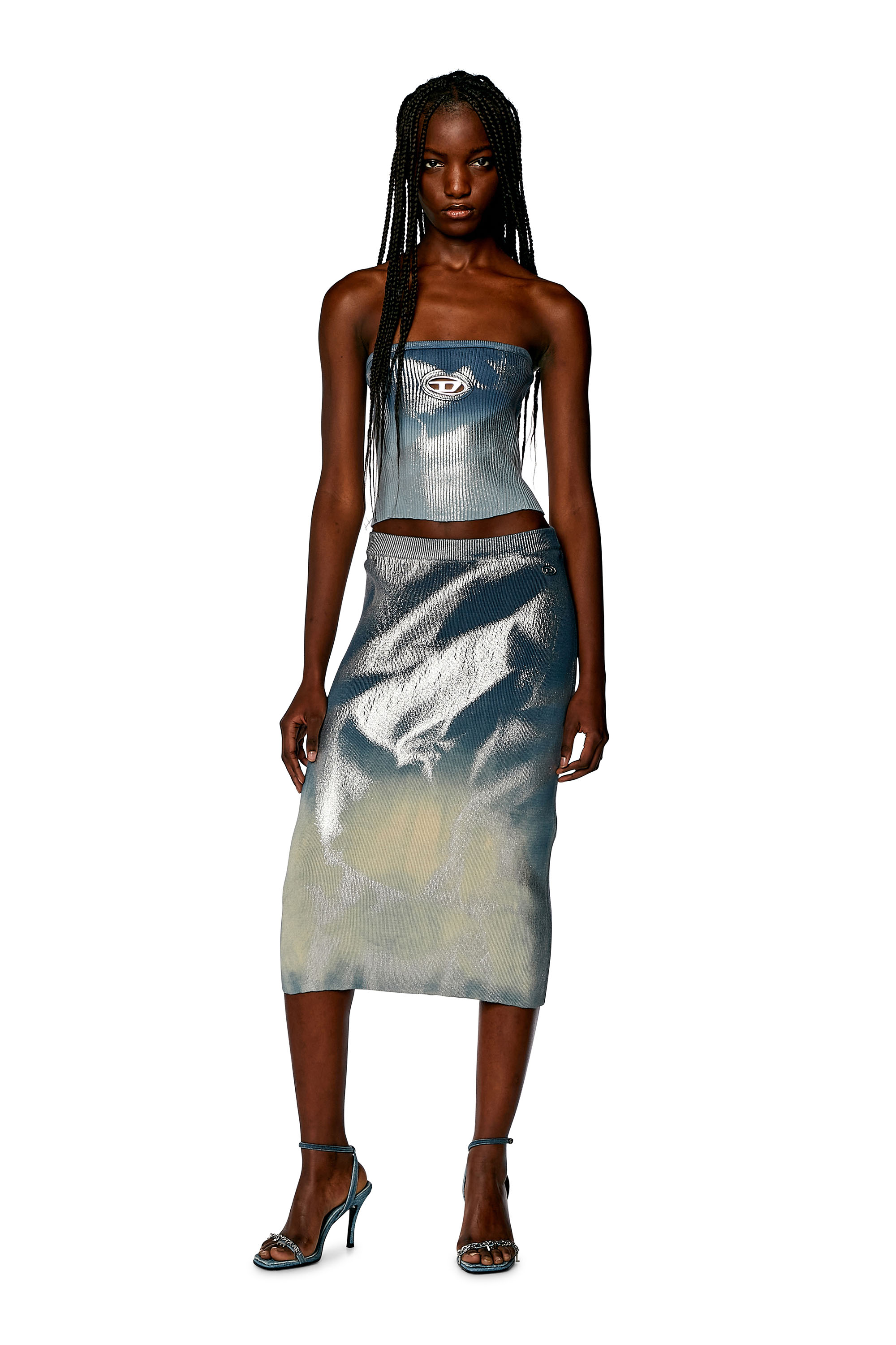 Diesel - M-CLARKSVILLEX-B, Female Knit tube top with metallic effects in Blue - Image 2