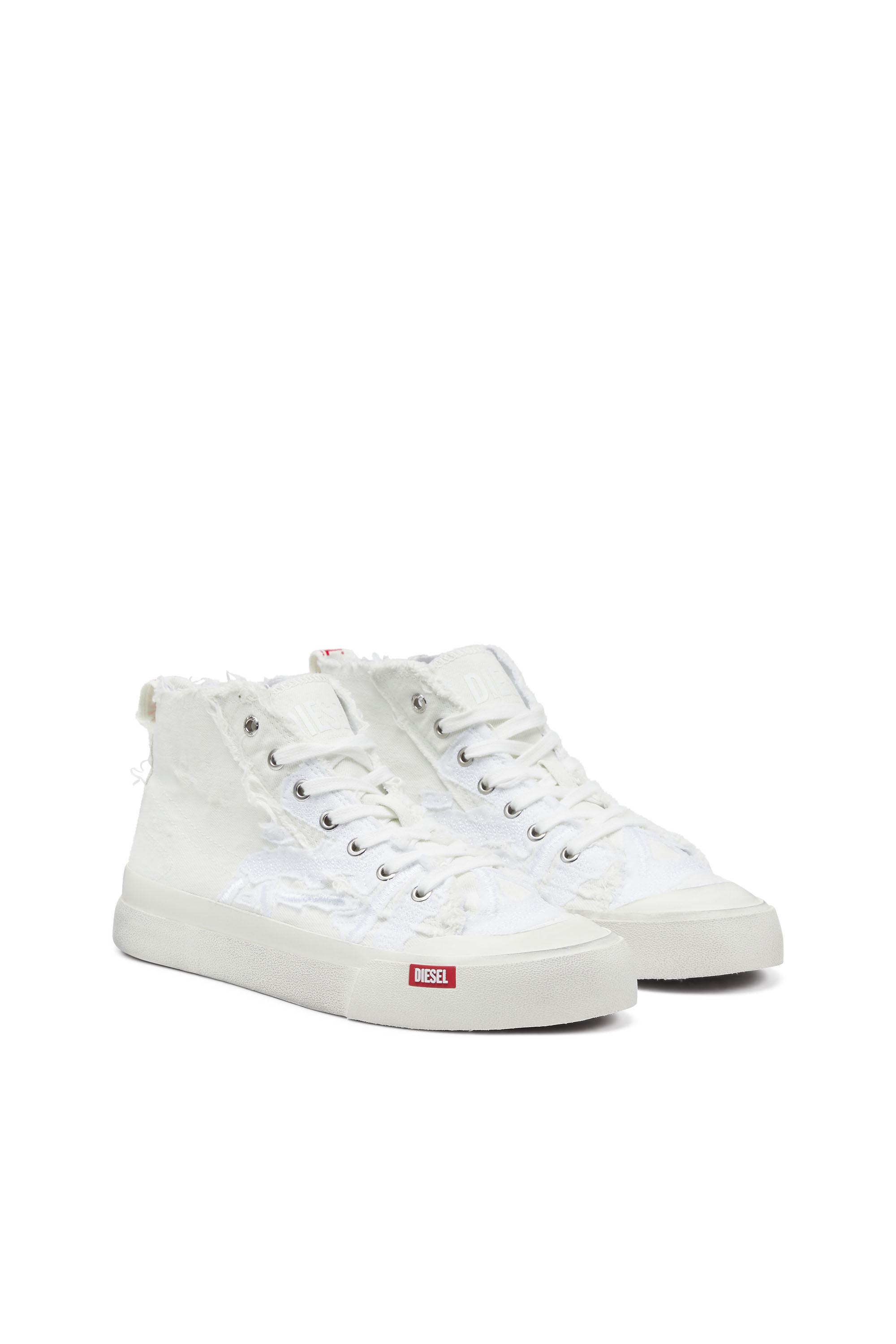 Diesel - S-ATHOS MID, Male S-Athos Mid-Destroyed gauze and denim high-top sneakers in White - Image 2
