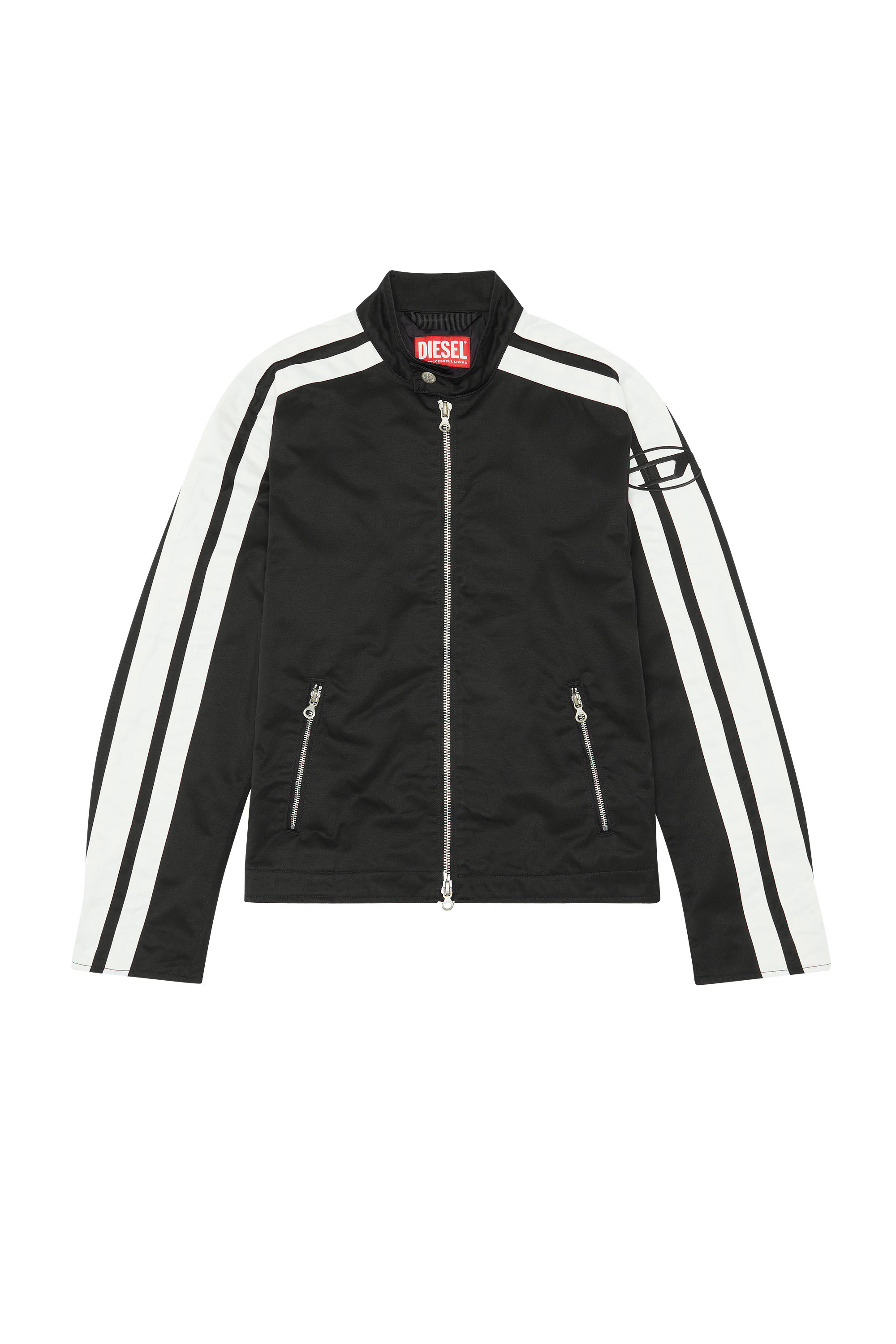 Diesel - J-BECK, Male's Biker jacket in padded cotton with bands in Black/White - 5