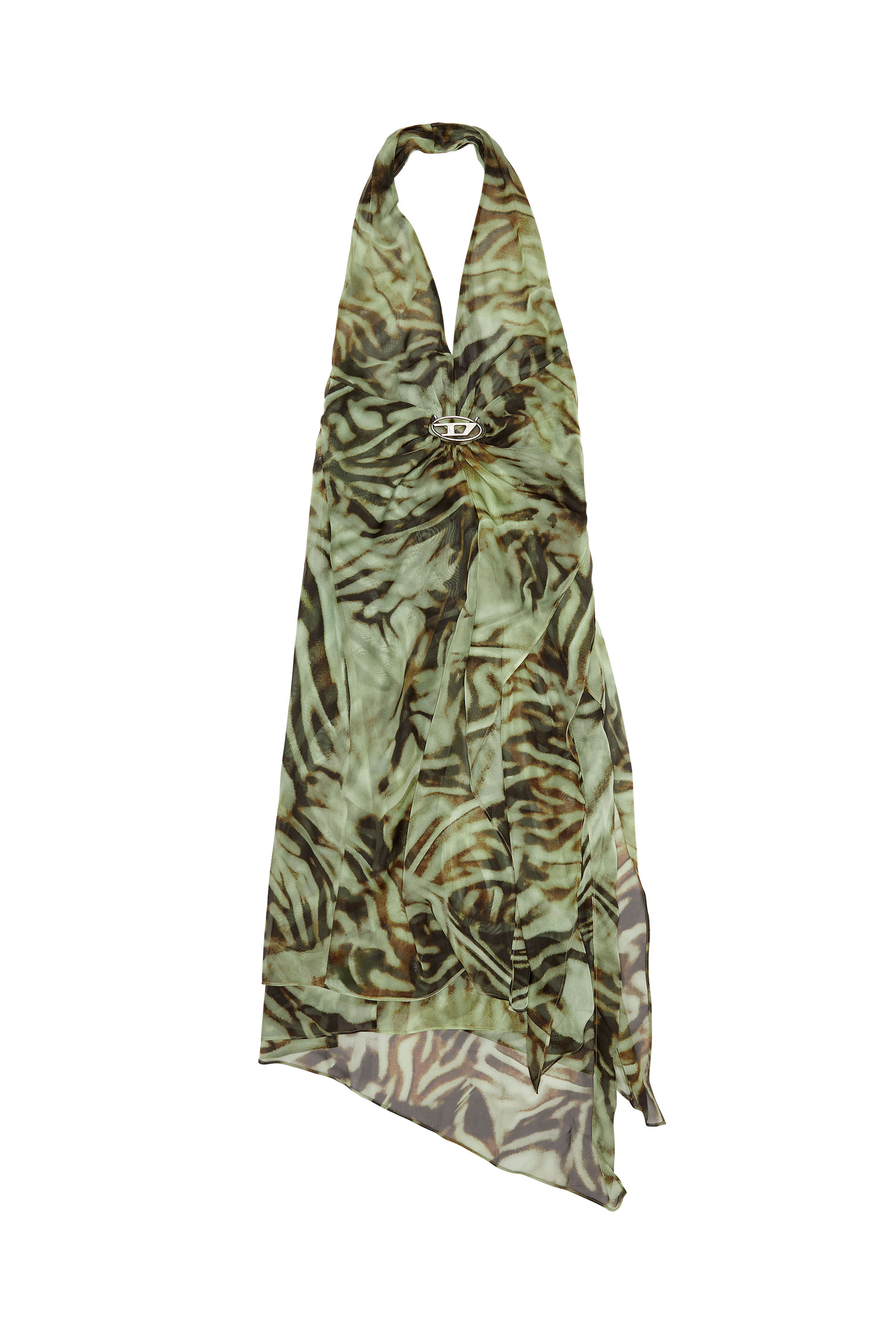 Diesel - D-STINT, Femme Robe midi asymétrique en mousseline motif camouflage in Vert - Image 4