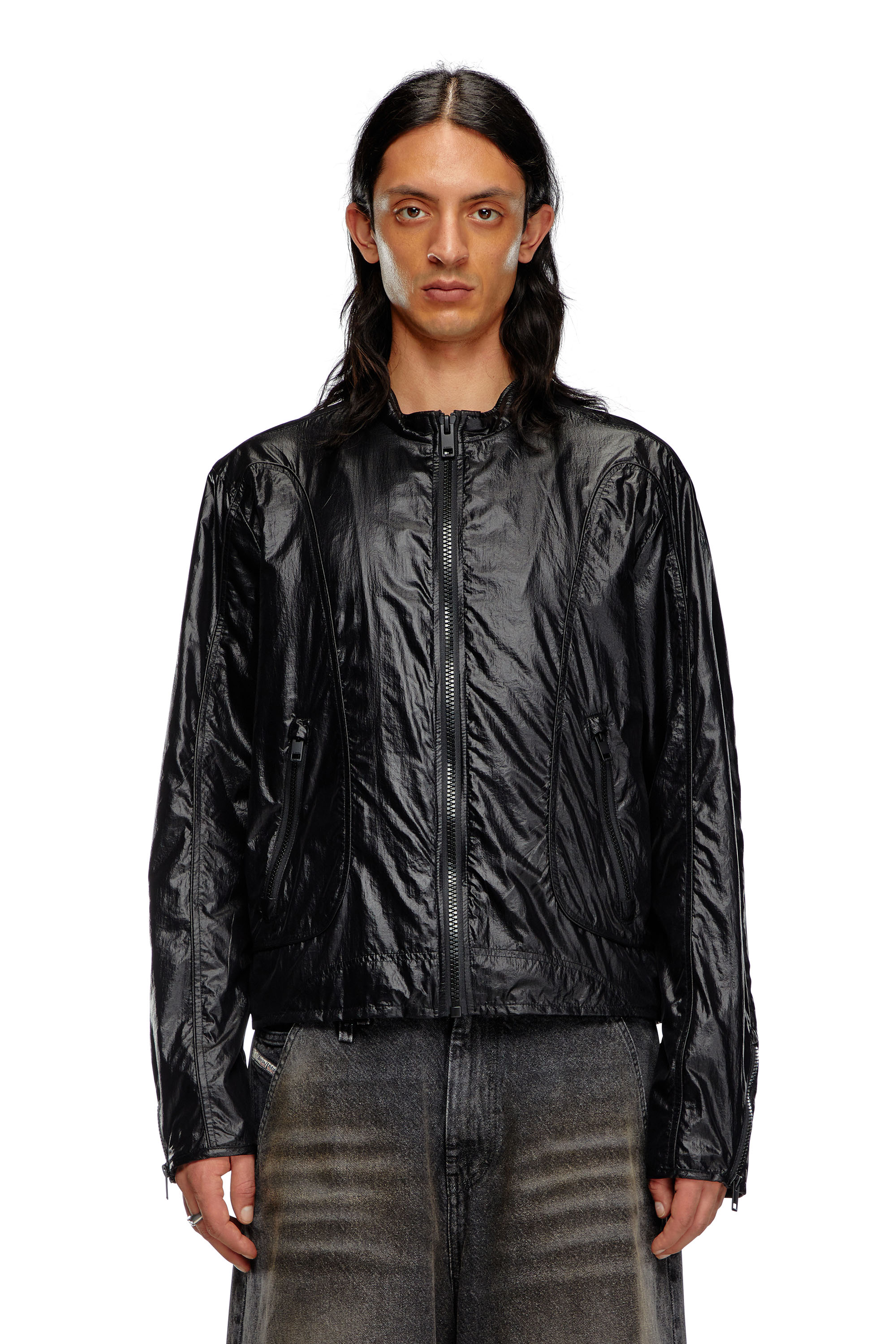 Diesel - J-CLAYS, Male's Biker jacket in shiny ripstop in Black - 5