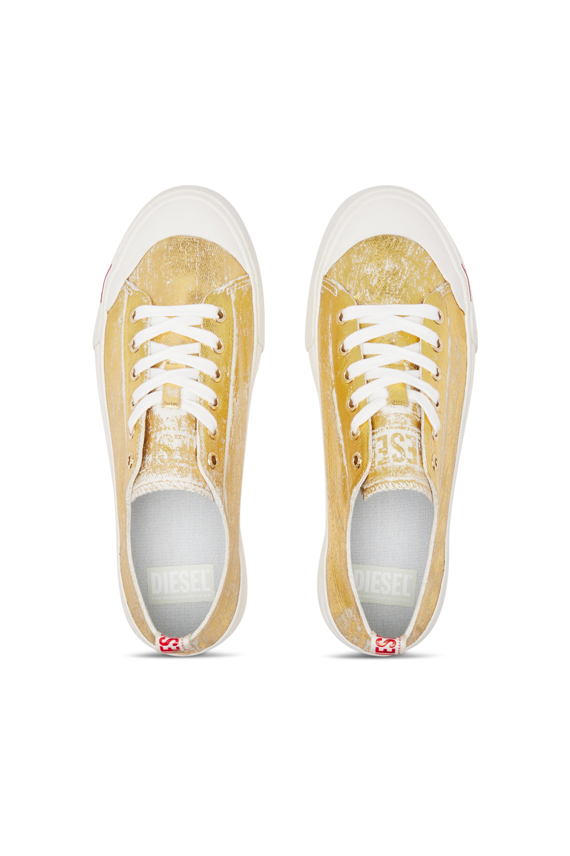 Diesel - S-ATHOS LOW W, Female S-Athos Low-Distressed sneakers in metallic canvas in Gold - Image 5