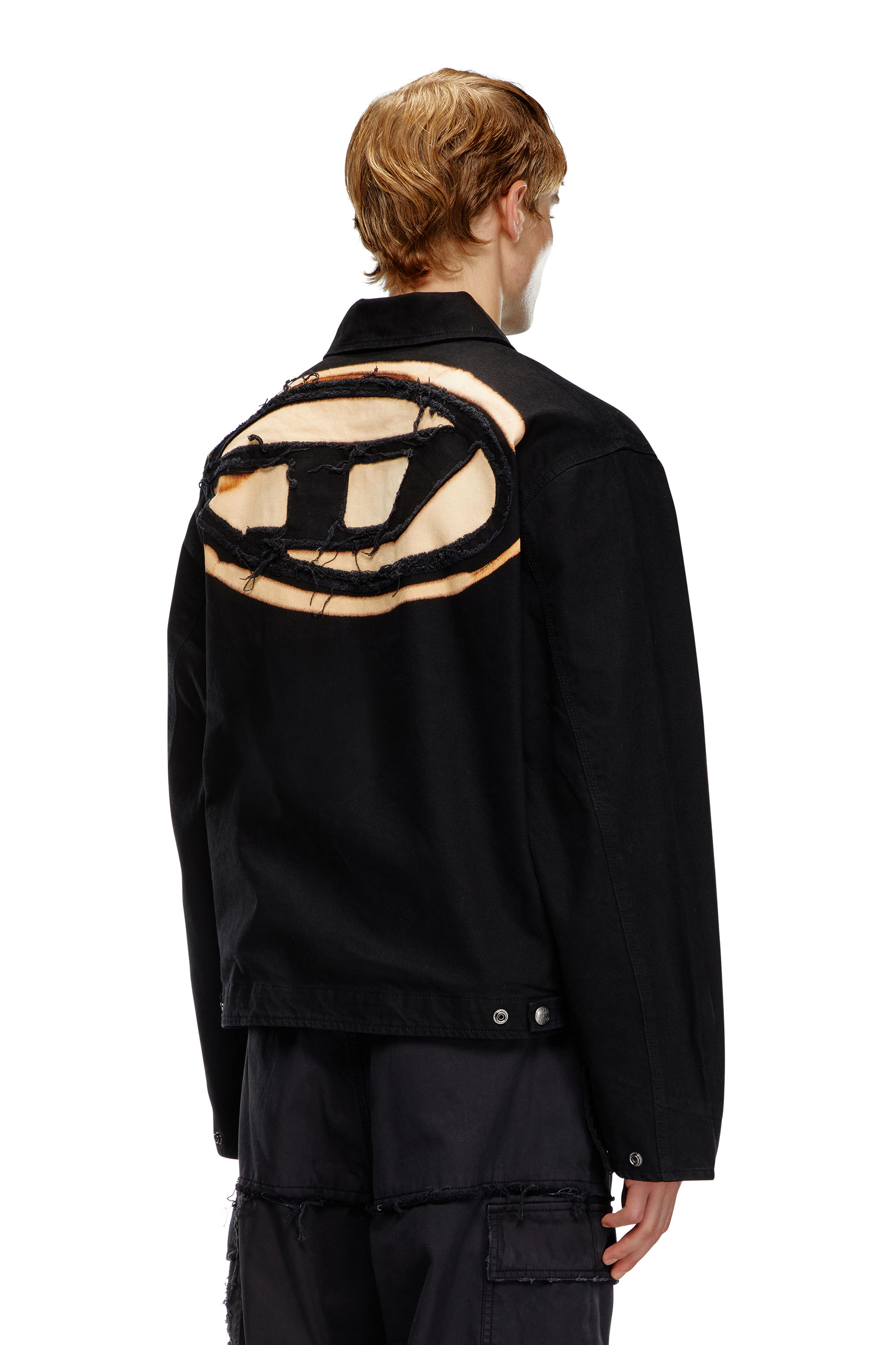 Diesel - J-TAYLOR-BLEACH, Male's Denim blouson jacket with bleached logo in Black - 3