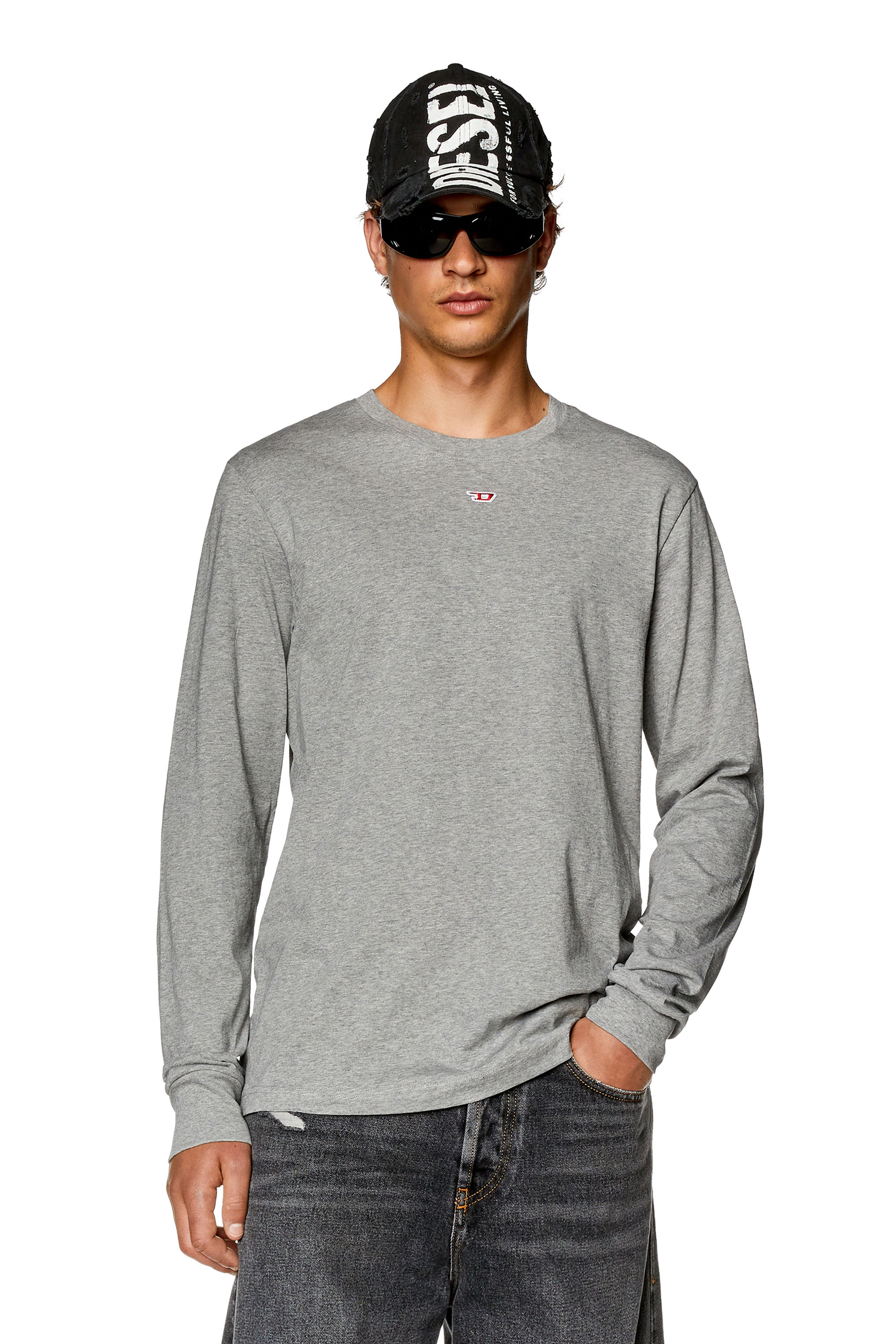 Diesel - T-JUST-LS-D, Male Long-sleeve T-shirt with logo patch in Grey - Image 1