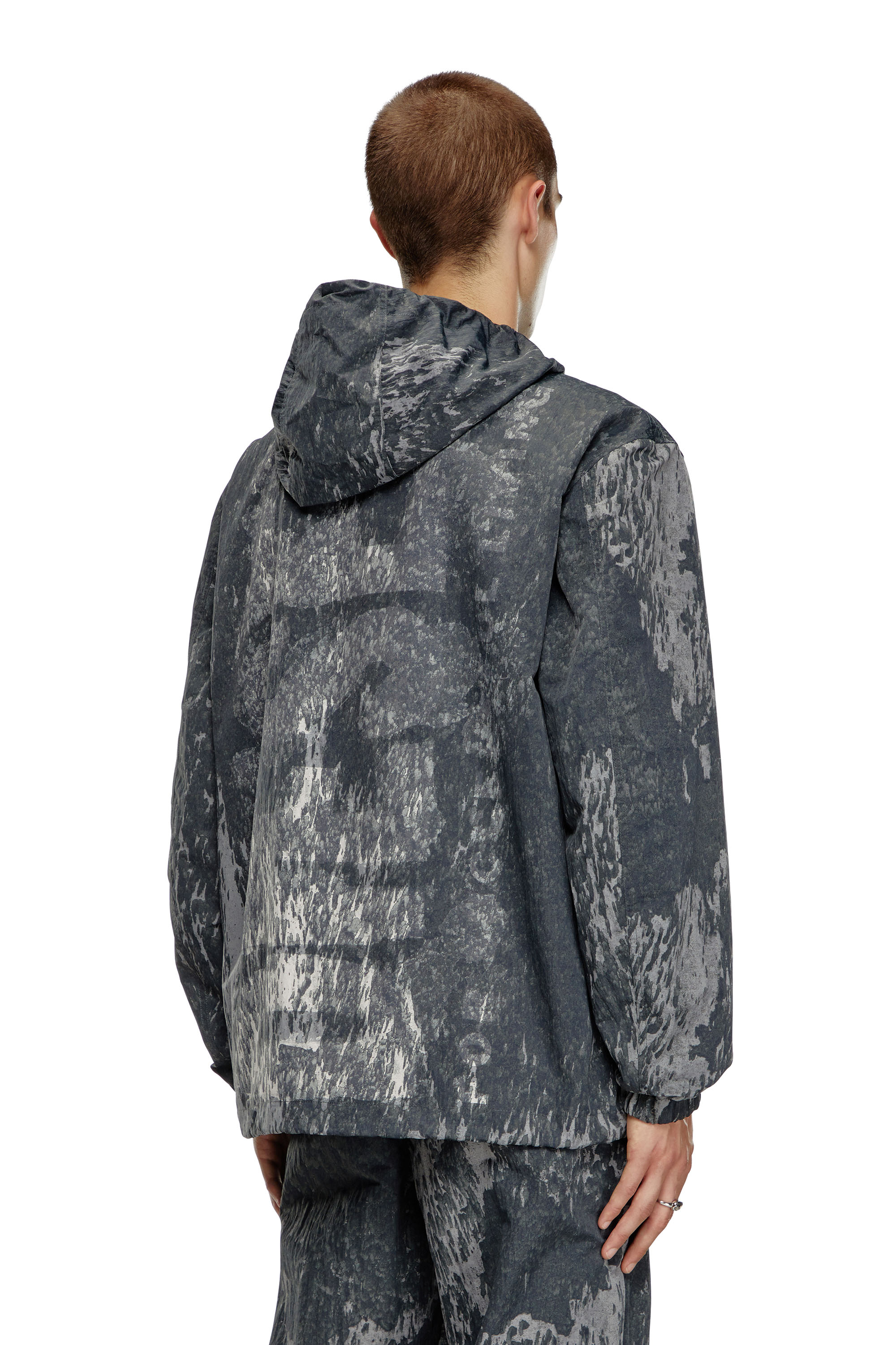 Diesel - J-BRICK, Male's Hooded windbreaker with Rain Camo print in Black - 3