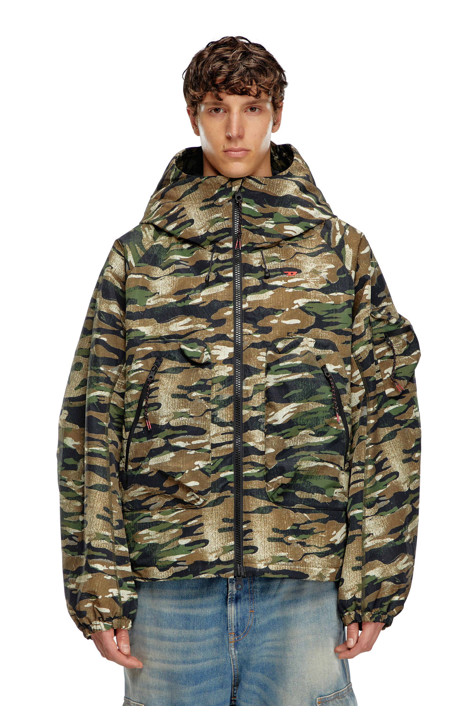 Diesel - AMWT-BERNARD-WT24, Male's Camouflage hooded jacket in Green/Brown - 1